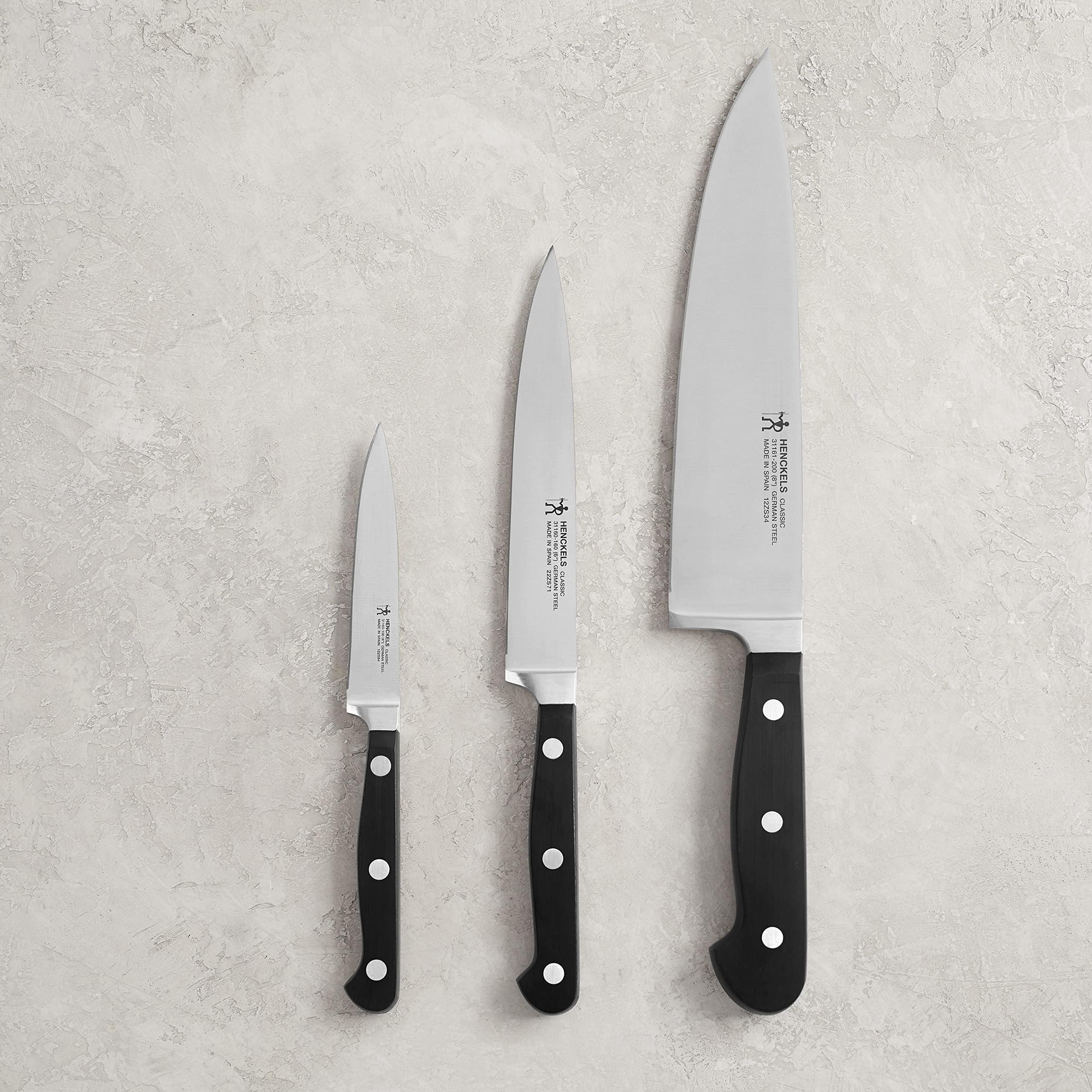 HENCKELS HENCKELS Classic Razor-Sharp 3-Piece Kitchen Knife Set, Chef Knife, Paring Knife, Utility Knife, German Engineered Informed by 100+ Years of Mastery, Stainless Steel