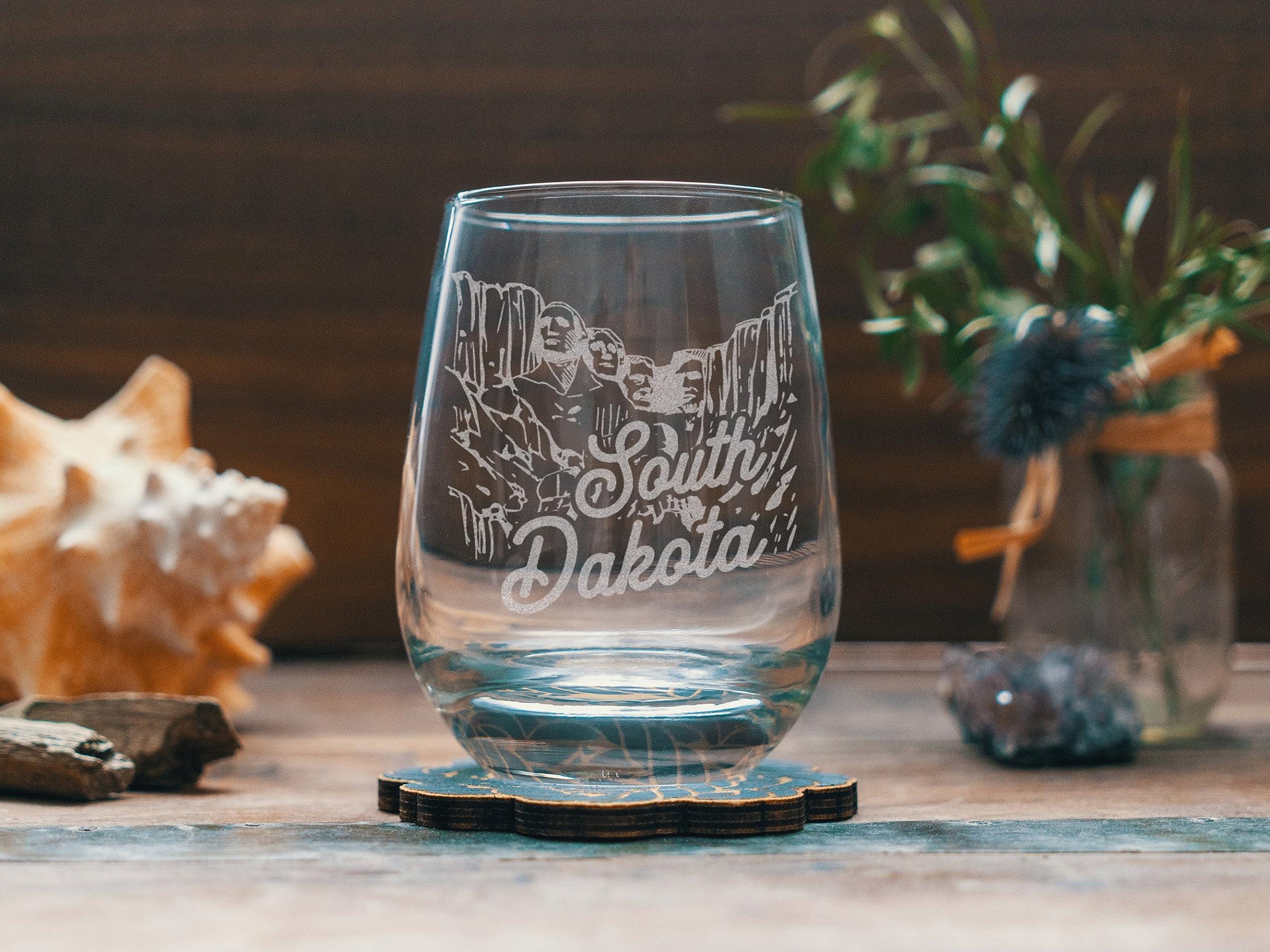 Benoit\'s Design Co. South Dakota State Engraved Glasses - Stemless Wine