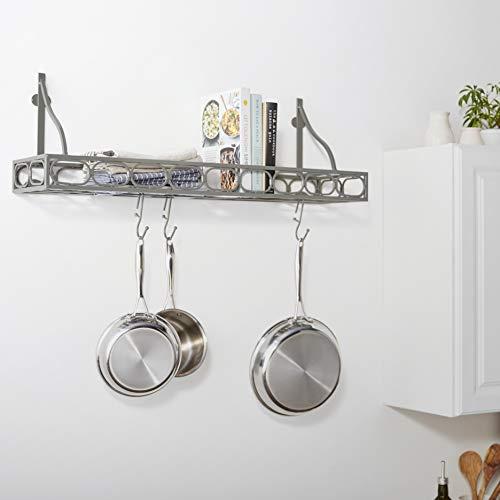 Old Dutch Medium Gauge Wall-Mount Bookshelf Pot Rack with 8 Hooks