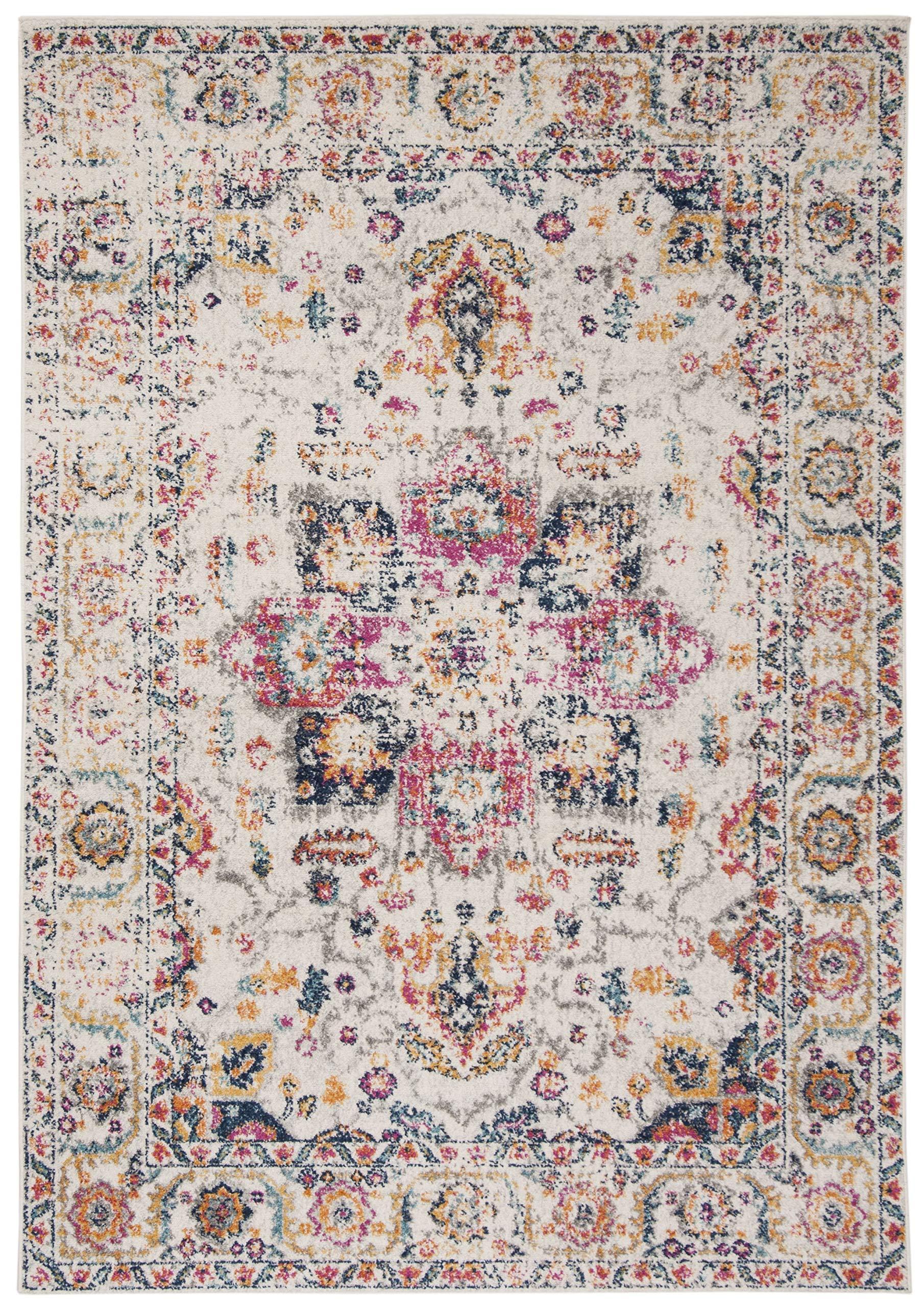 Safavieh SAFAVIEH Madison Collection Area Rug - 8' x 10', Fuchsia & Ivory, Snowflake Medallion Distressed Design, Non-Shedding & Easy Care, Ideal for High Traffic Areas in Living Room, Bedroom (MAD603R)