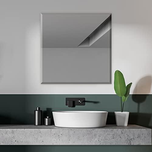 Fab Glass and Mirror Fab Glass and Mirror Wall Mounted 30"x30" Frameless Square Mirror | 1" Beveled Edge Mirror with Hooks for Bathroom Wall, Hallway, Bedroom, Makeup Vanity