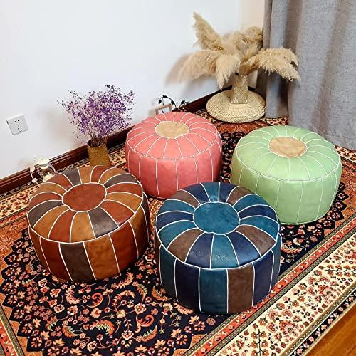 TEmkin TEmkin Premium Leather Pouf Unstuffed Moroccan Pouffe,Round Ottoman Resting Foot Stool,Bean Bag Chair,Modern Home Footrest Cover Storage Solution-C 48x48x28cm(19x19x11inch) (C 48x48x28cm(