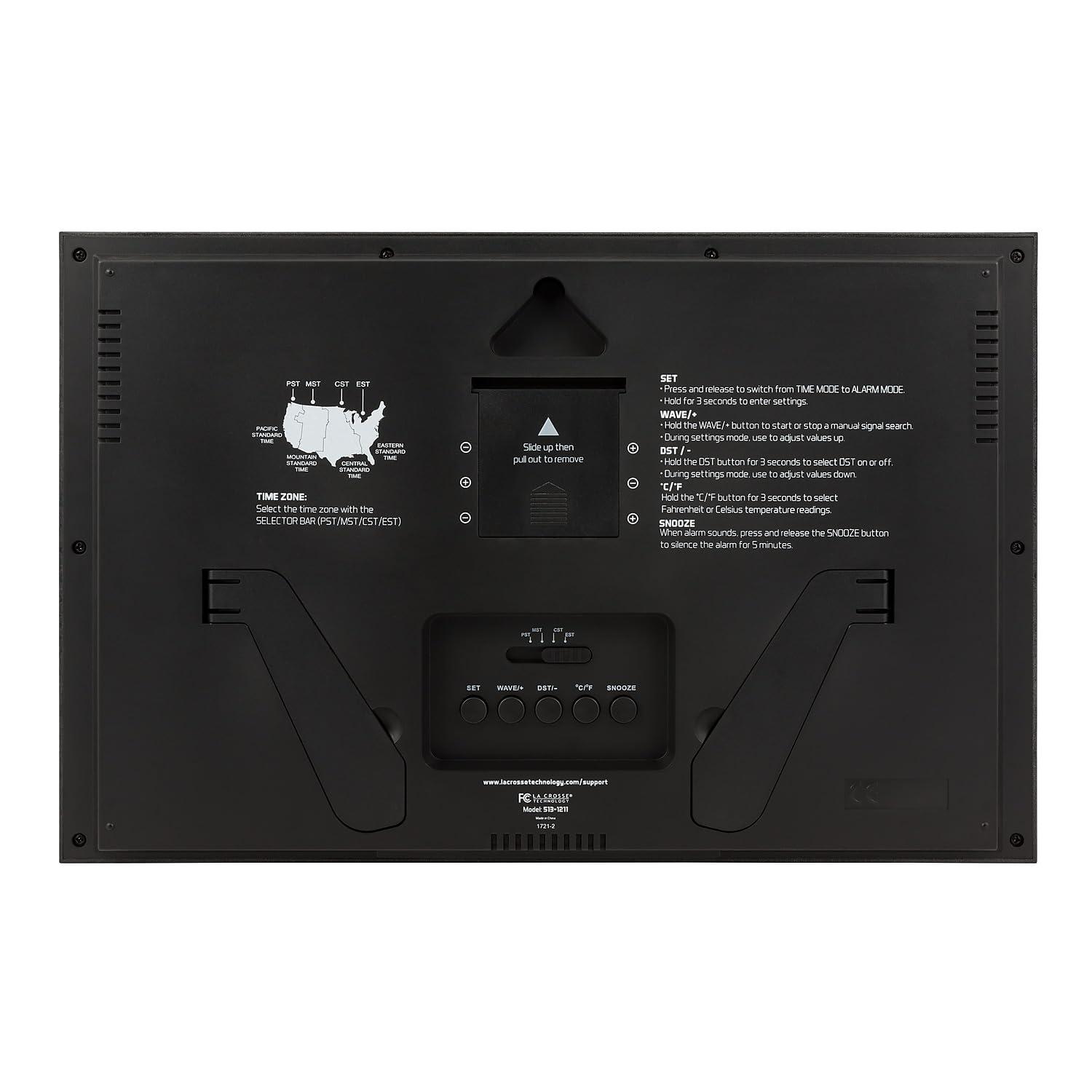 La Crosse Technology La Crosse Technology 513-1211 Atomic Wall Clock with Jumbo LCD Display with Indoor Temperature , Silver