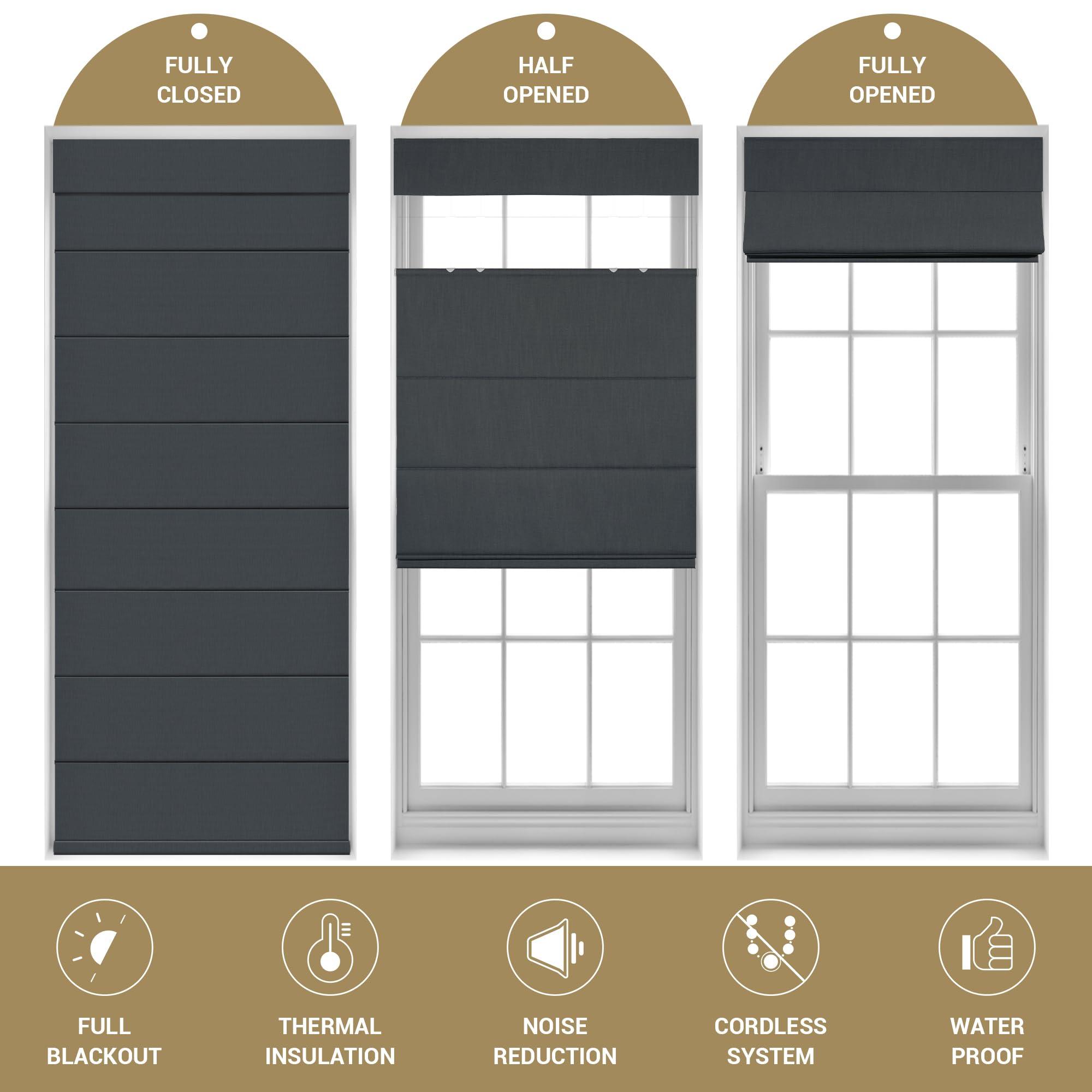 HOTSOON HOTSOON Top Down Bottom Up Roman Shades for Window,Cordless,Blackout Roman Window Shades,Room Darkening Fabric Thermal Insulation Custom Roman Blinds for Living Room Loft,Dark Gray,68W x 56H