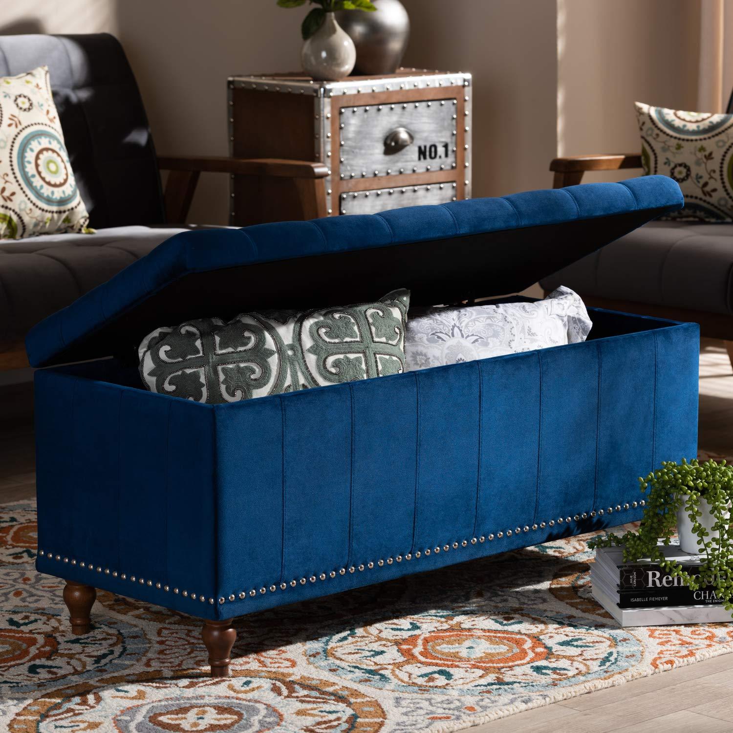 Baxton Studio Baxton Studio Kaylee Modern and Contemporary Navy Blue Velvet Fabric Upholstered Button-Tufted Storage Ottoman Bench