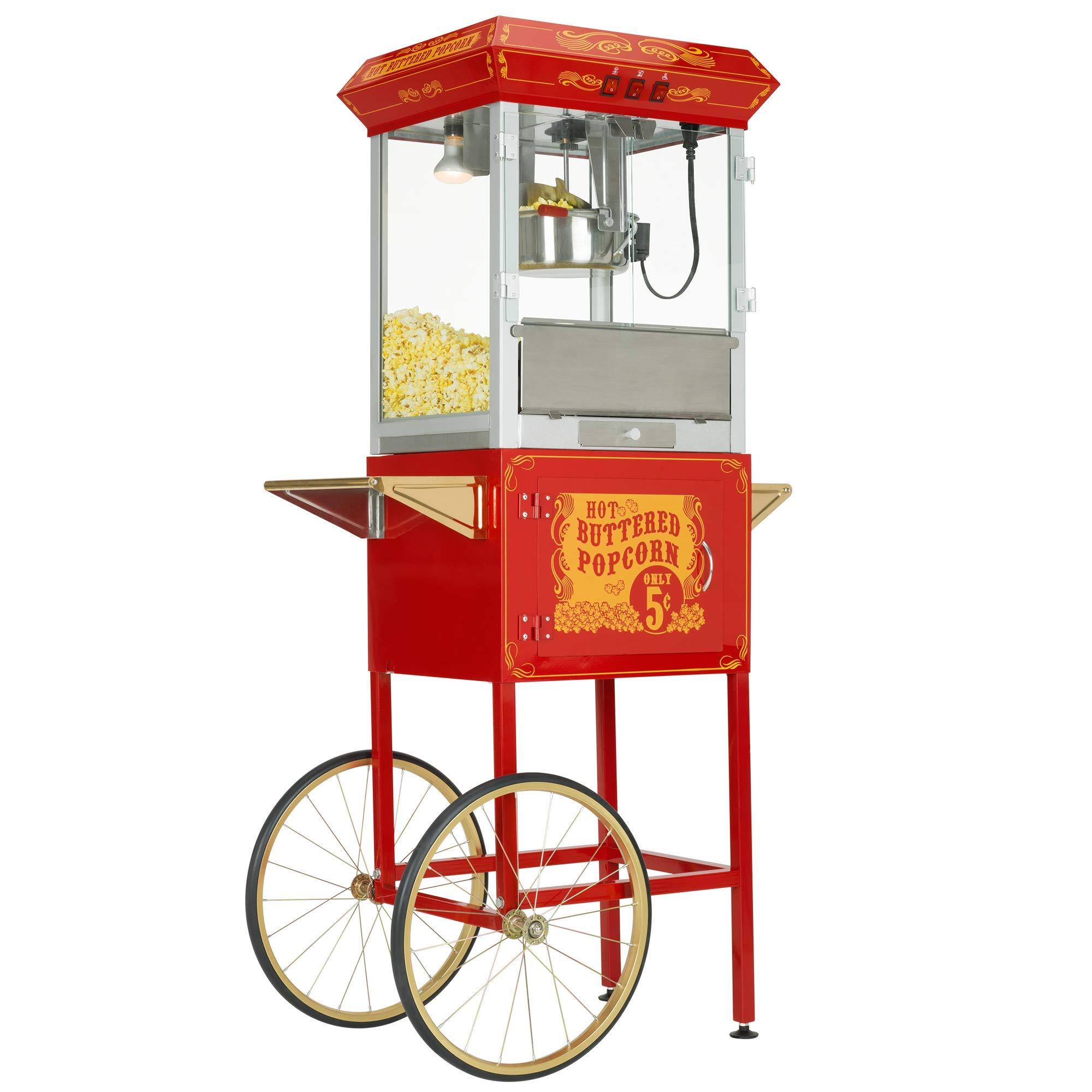 Funtime Funtime FT860CR Antique Carnival-Style 8-Ounce Hot-Oil Popcorn Popper with Cart, Red