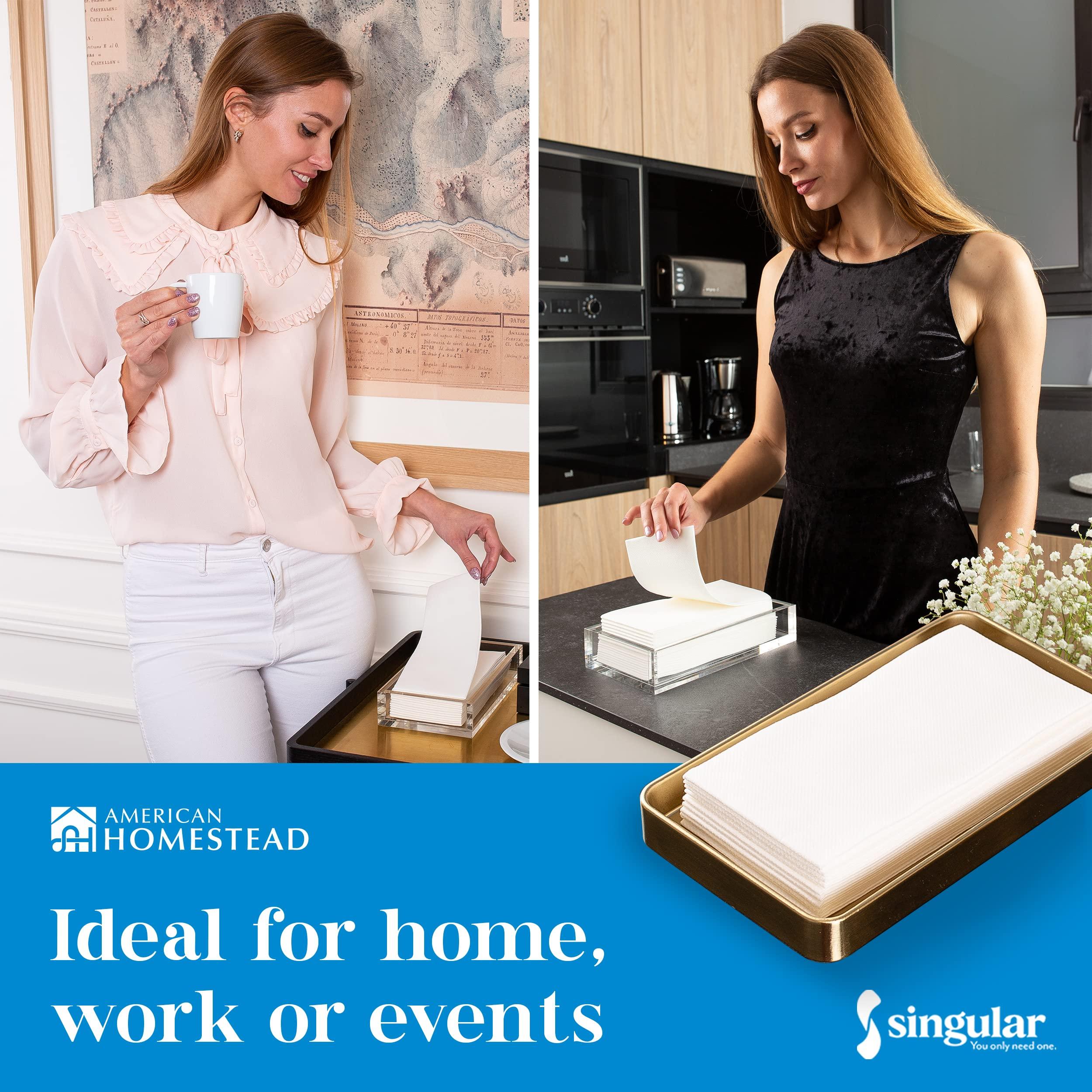 AH AMERICAN HOMESTEAD AMERICAN HOMESTEAD Disposable Hand Towels for Bathroom - White LinenLike Guest Napkins - Ideal Paper Dinner Napkins or Bathroom Towels for Guests - 200 Count - Quilted - 15.5\" x 12\"