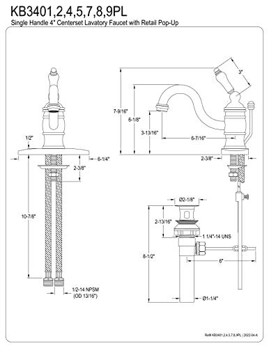 Kingston Brass Kingston Brass KB3408PL Victorian 4-Inch Centerset Lavatory Faucet with Porcelain Lever Handle, Brushed Nickel