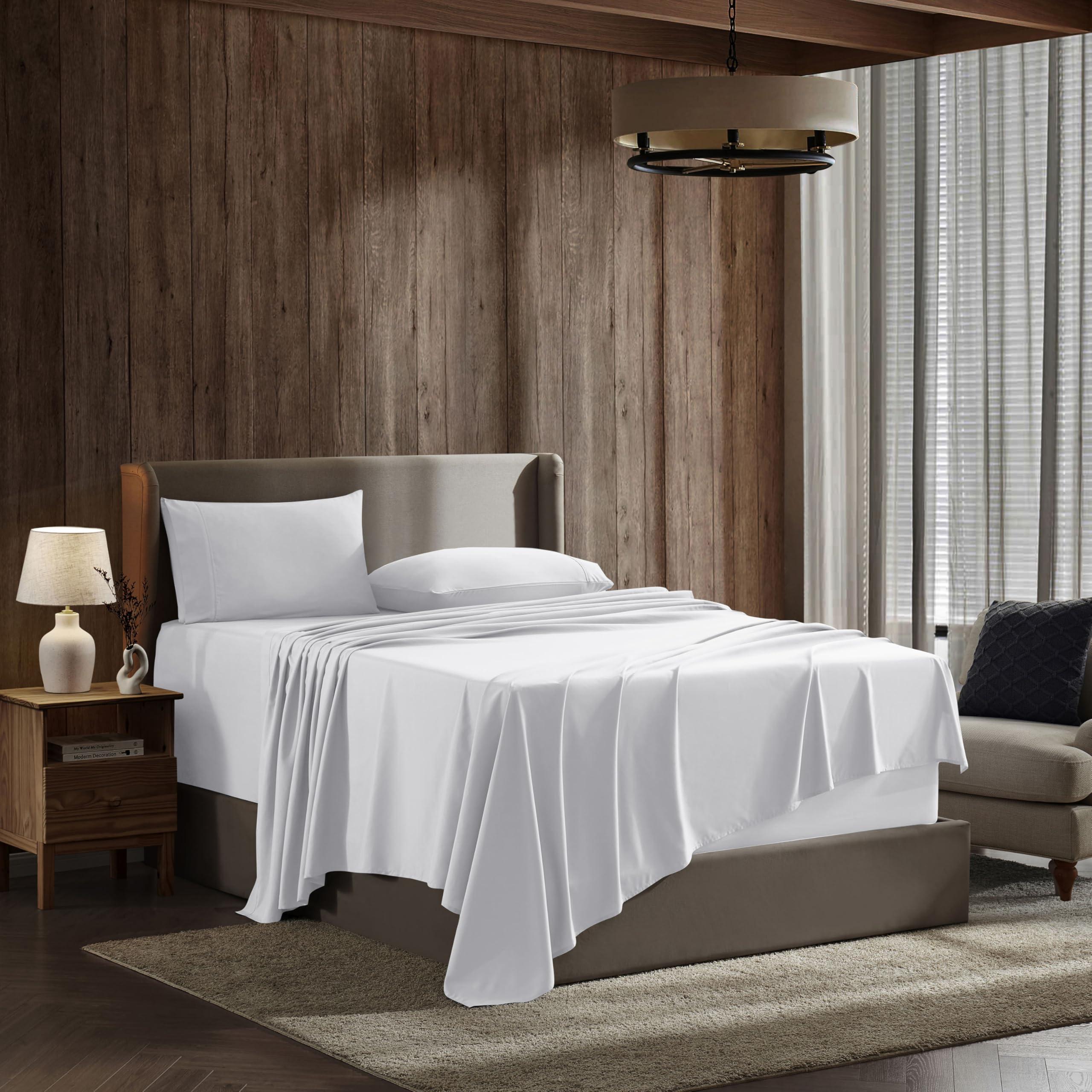 Nestl Nestl Split King Sheets for Adjustable Beds - 5 Piece Split King Sheets Set, Deep Pocket, Hotel Luxury, Extra Soft, Breathable and Cooling, White Split King Bed Sheets