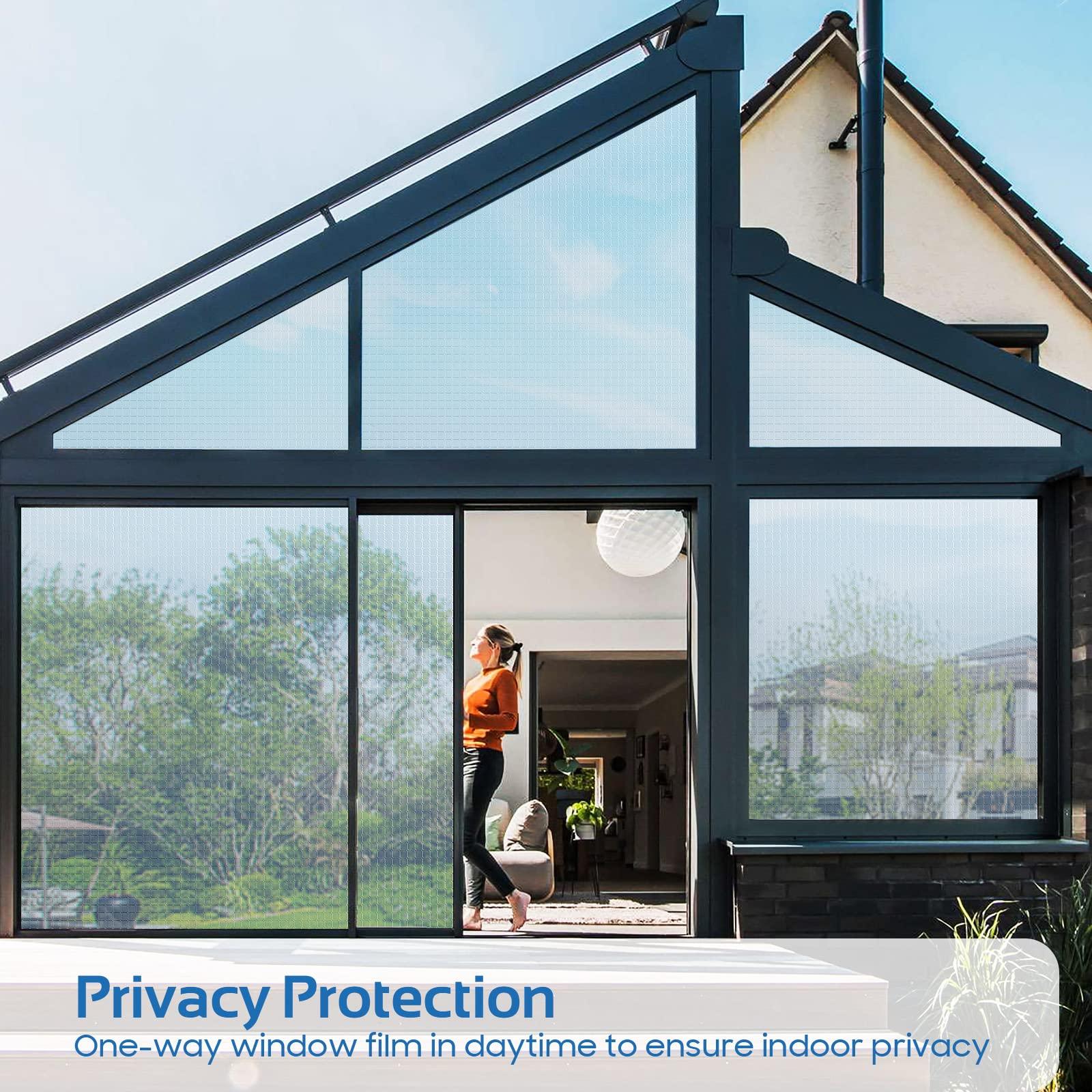 Coavas One Way Window Film Sun UV Blocking Window Tint Window Privacy Film See Out Not In Reflective Window Coverings Non-Adhesive Mirror Glass Film Heat Insulation Static Cling Home Decor (17.5 x 78.7 Inch)