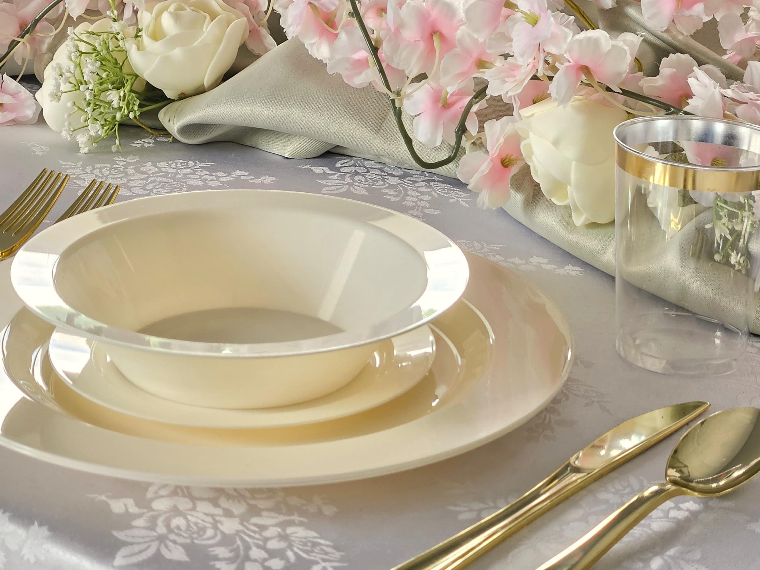 OCCASIONS FINEST PLASTIC TABLEWARE \" OCCASIONS \" 120 Plates Pack, Heavyweight Disposable Wedding Party Plastic Plates (6.25\'\' Dessert/Bread Plate, Plain Ivory)