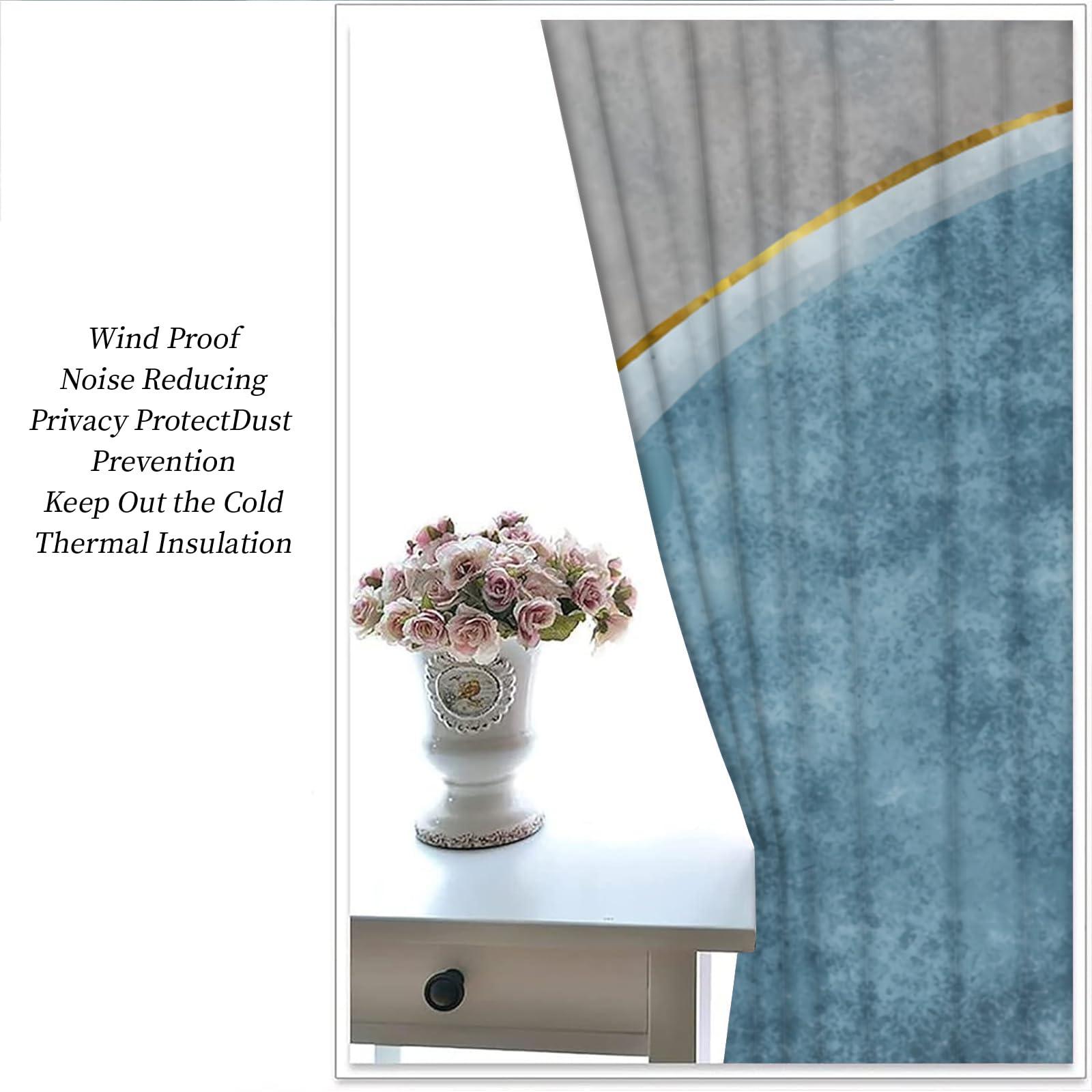 XAFIAUR XAFIAUR Abstract Blue Gray White Blackout Curtains, Gradient Geometric Stripe Art 2 Panels Window Drapes for Boy Girl Bedroom Living Room Black Out Curtains Home Decor Curtains 63" W x 72" L