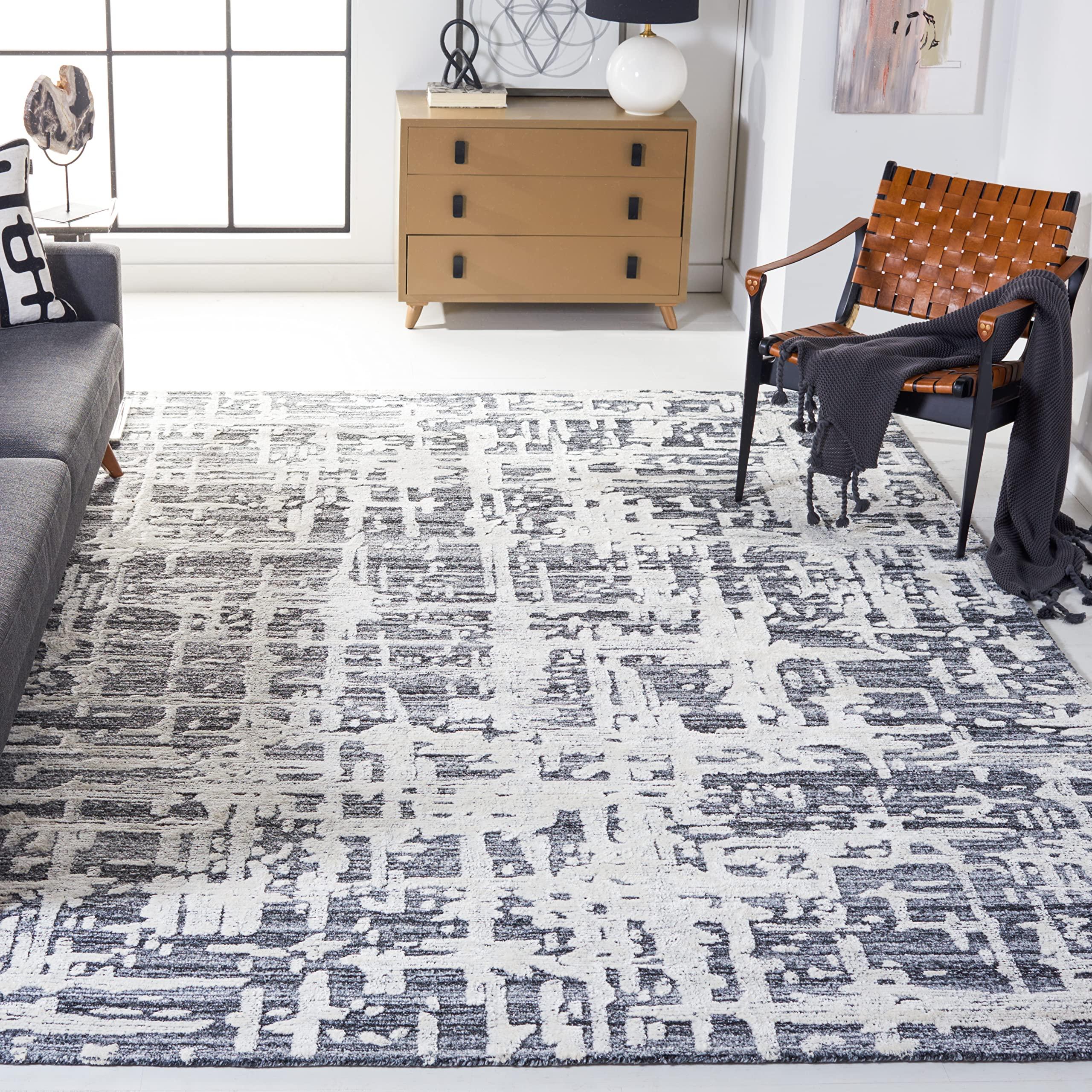 Safavieh SAFAVIEH Soho Collection 8' x 10' Grey/Ivory SOH657F Handmade Modern Abstract Premium Viscose Blend Living Room Dining Bedroom Area Rug