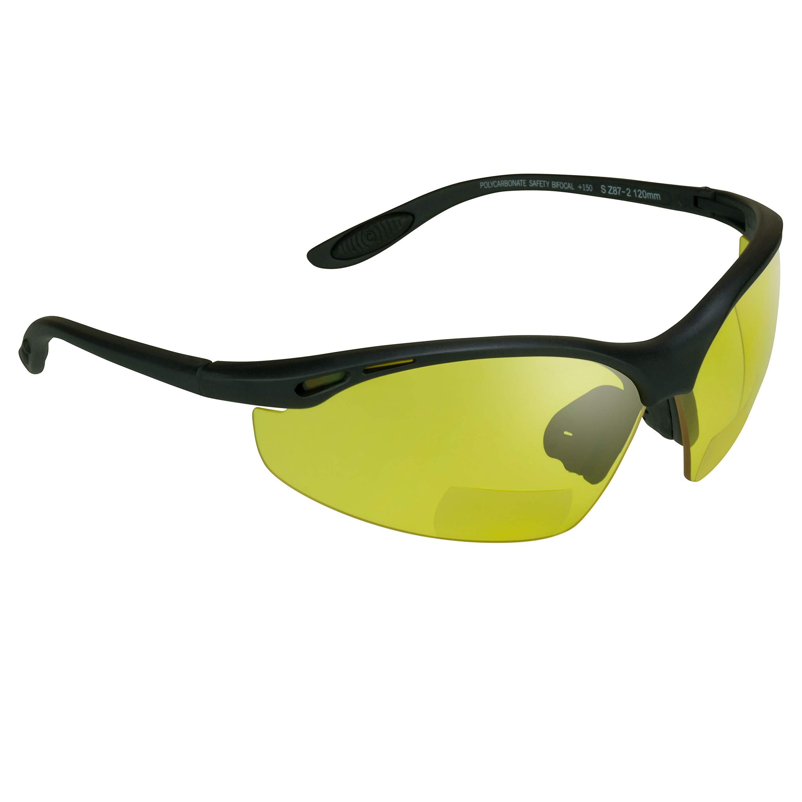 proSPORT proSPORT Safety Bifocal Glasses Yellow Lens +2.00 z87 Semi Rimless Night Driving for Men and Women
