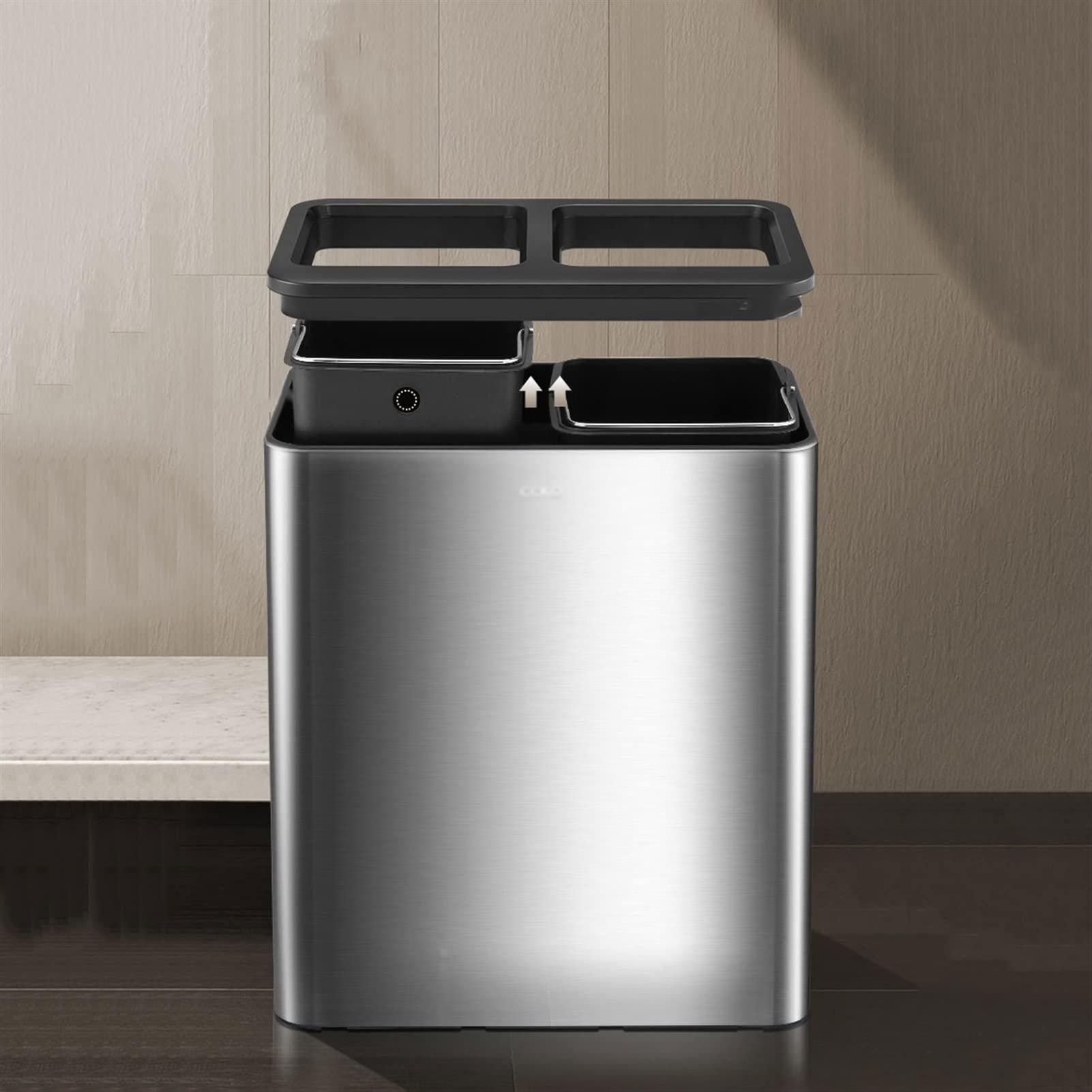 BONAD Kitchen Garbage Can Kitchen Classification Trash Can Stainless Steel Household Dry and Wet Separation Special Large No-Cover Double Barrel Wastebasket