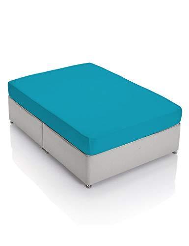 HR Luxury Linen HR Luxury Linen Fitted Sheets - 400 Thread Count 100% Cotton 1-Piece Fitted Sheet 24 Inch Deep Pocket Solid (Full XL, Turquoise Blue)