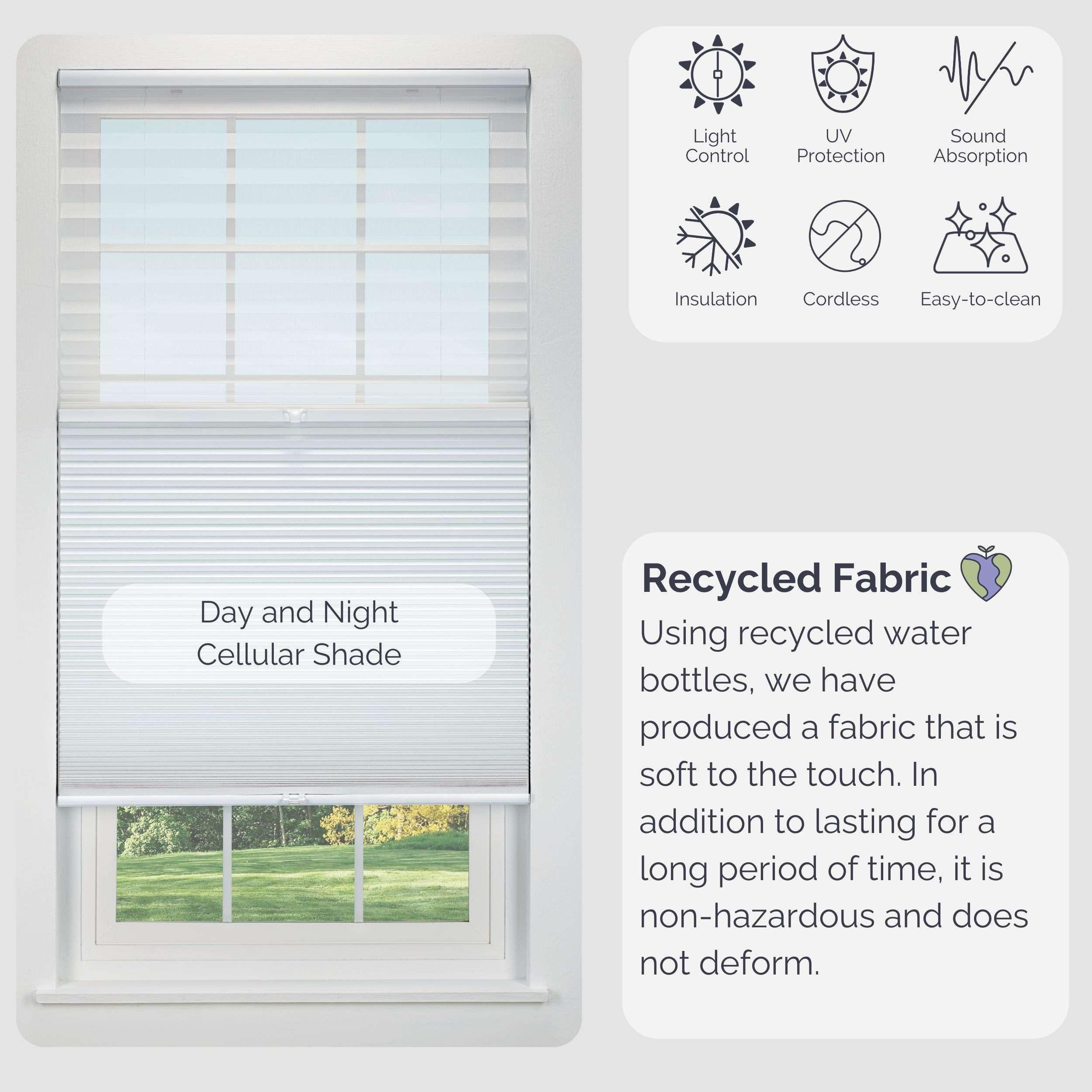 Linen AVENUE Linen Avenue Cordless Cellular Day/Night Shade 55 3/4 W x 48 H, White (Arrives 1/4" Narrower)