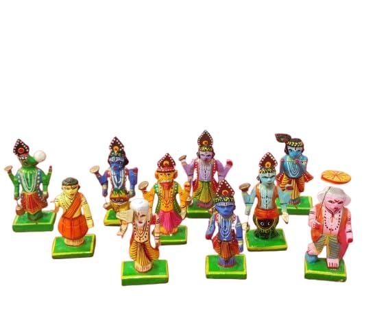 HAST SHILP HAST SHILP Wooden Vishnu Dashavataram Golu Navrathri Golu Dolls Set Collectible Handicraft Art (10cm x 4cm x 4 cm), Dasavatharam