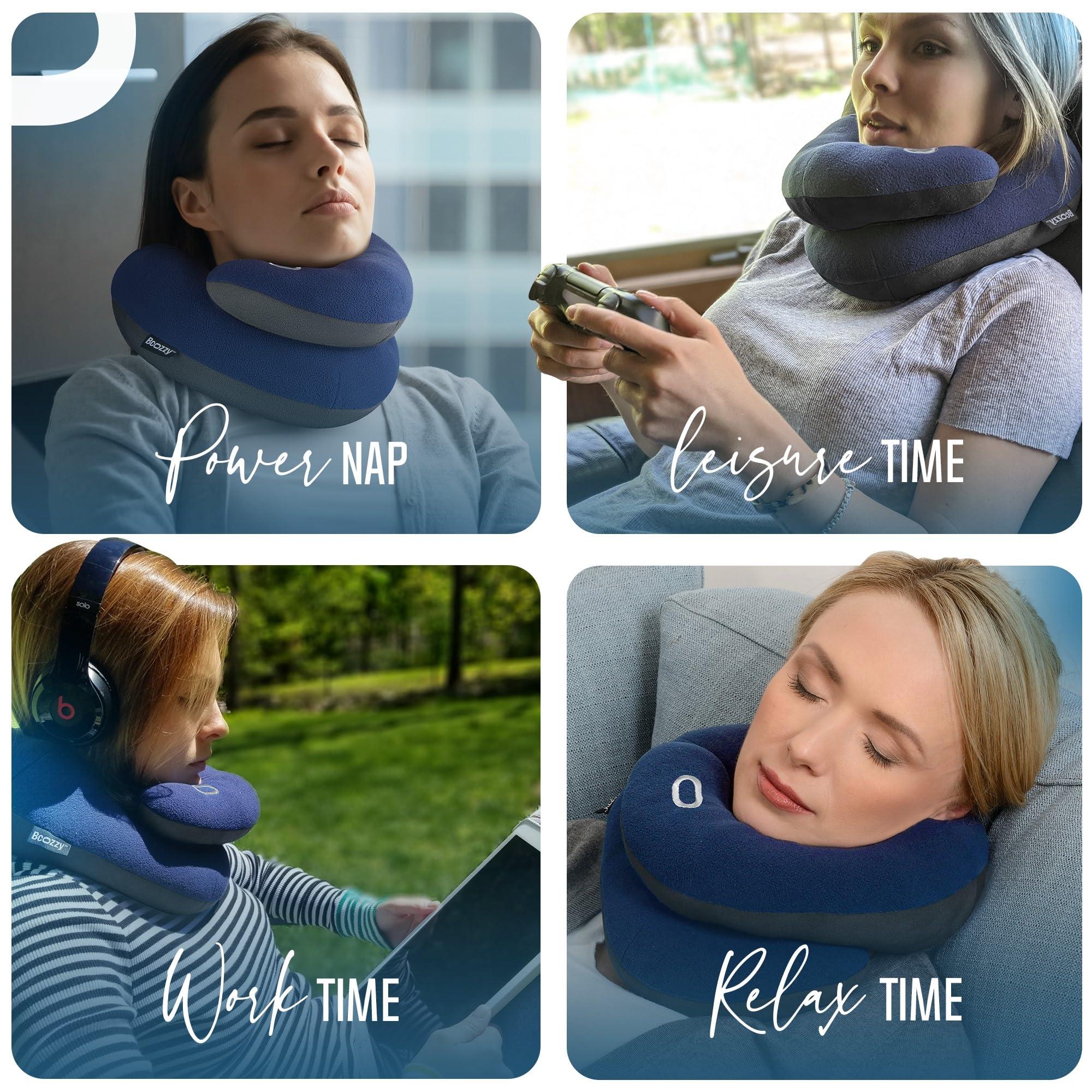 BCOZZY BCOZZY Travel Neck Pillow for Airplane Patented Double Support for Head, Neck, and Chin. Best for Long Flights, Plane Sleeping & Car Rides. Adjustable Size. Fully Washable. Carry Bag. X-Large, Black