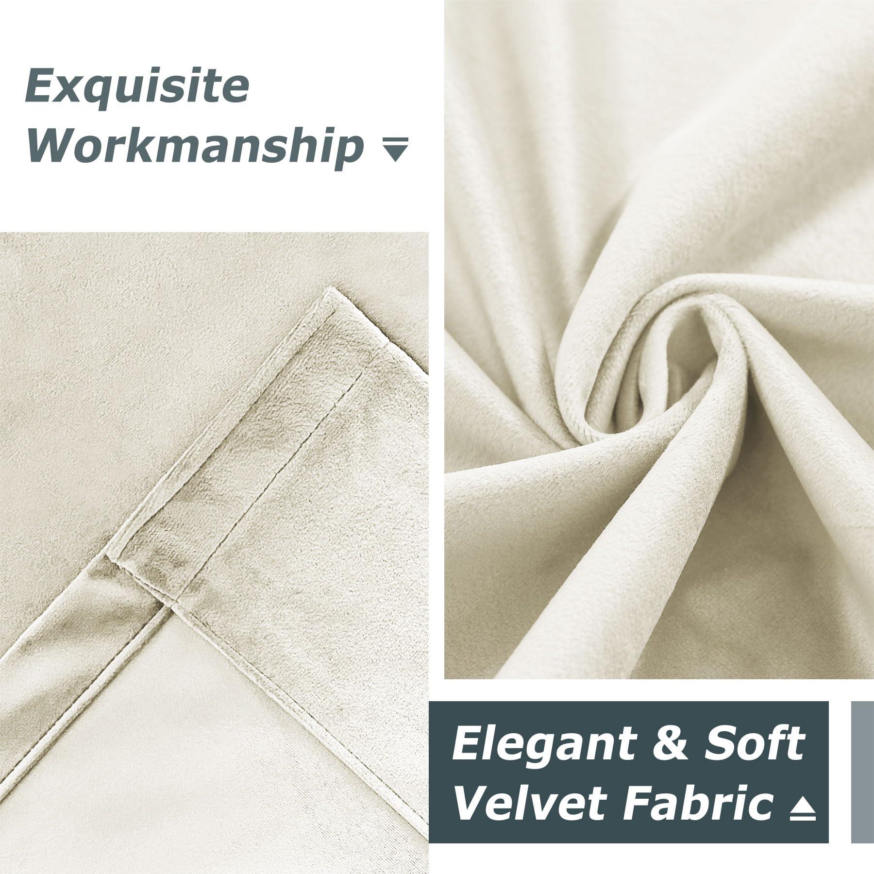 Frelement Frelement Pinch Pleat Velvet Curtains for Bedroom Sliding Glass Door Room Darkening Window Treatment Thermal Insulated Privacy Window Drapes, 100" W x 84" L, 2 Panels, Tofu White