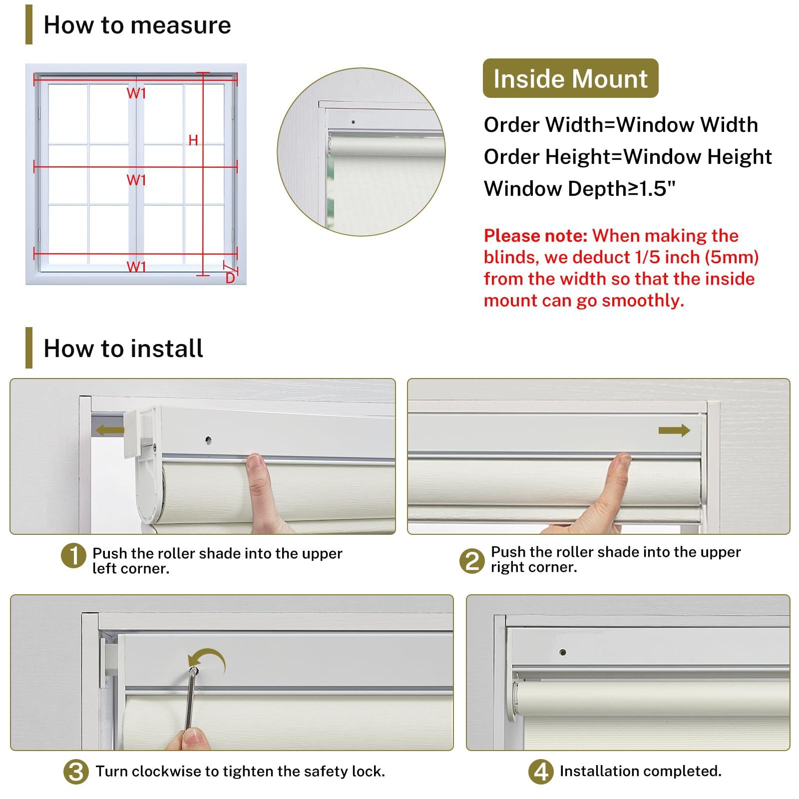 moonice Moonice No Drill Cordless Roller Blinds Waterproof Blackout Blinds for Windows, No Screw Roller Shades Thermal Insulated UV Protection Privacy Window Shades for Home,Office,Bedroom,Door,Khaki
