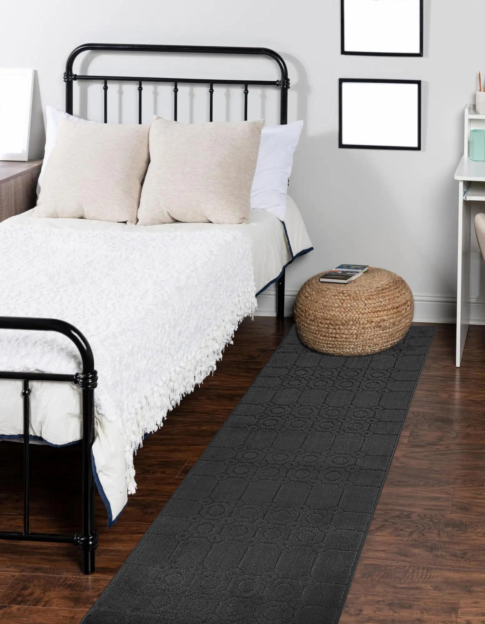 REMNAZ HOME DECOR Custom Length Special Size Non-Slip Carpet Runner Rug for Long Narrow Hallways, Prevent Slippery Cold Floors, Art Anthracite Grey, 25 \'\' X 7 \'