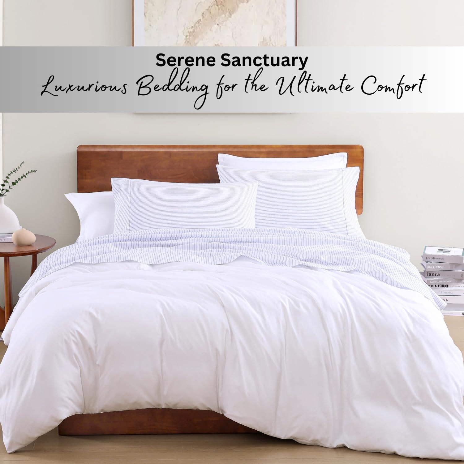 LANE LINEN LANE LINEN 100% Organic Cotton California King Sheets Set, 4-Piece Organic Cotton Long Staple Percale Weave Soft Bedding Sheets for Bed, Breathable, Fits Mattress Upto 15\" Deep - Blue Ticking Stripe