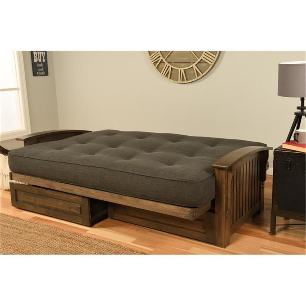 Kodiak Furniture Kodiak Furniture Washington Queen Size Futon Frame with Storage Drawers - Wood Futon Frame with Mattress Included in Thunder Gray Color