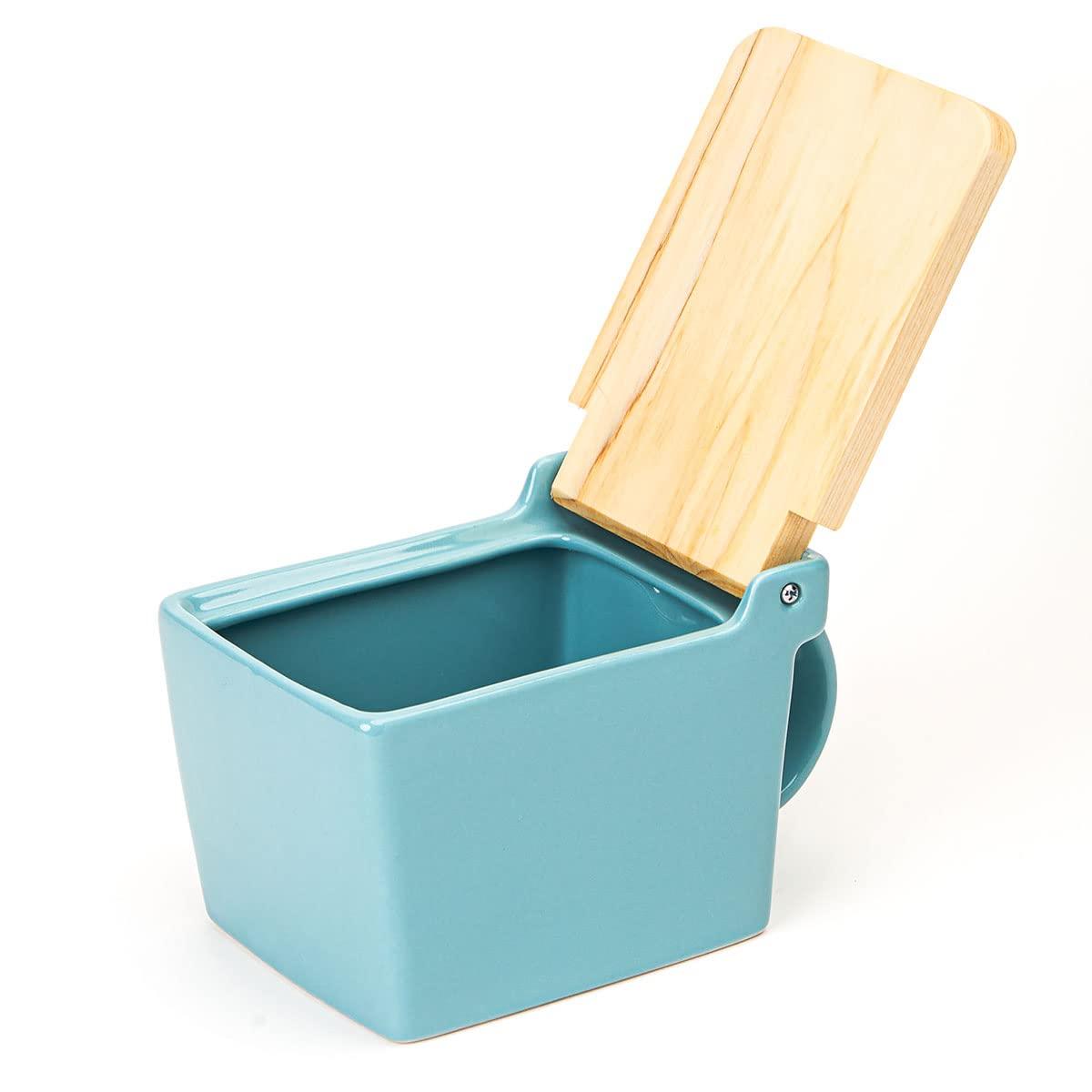 ZERO JAPAN() Zero Japan Bee House Premium Salt Box with Hinoki Lid - Container for Sea Salt, and Spices - Elegant Cellar for Kitchen Countertop - Ice Blue, 16 oz