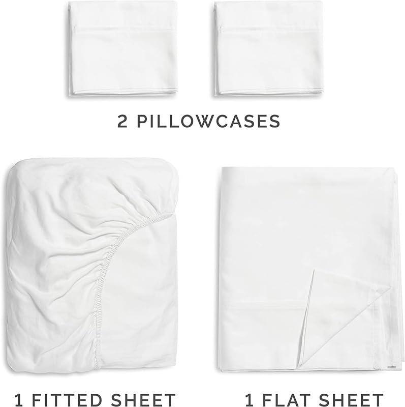 SATEEN BEDDING STORE 100% Cotton Sheets Set Softest 4-PC, Cooling Sheets 400 Thread Count Sateen, Bedding Sheets & Pillowcases with 22 Inch Deep Pocket on Mattress White Stripe - Twin Size