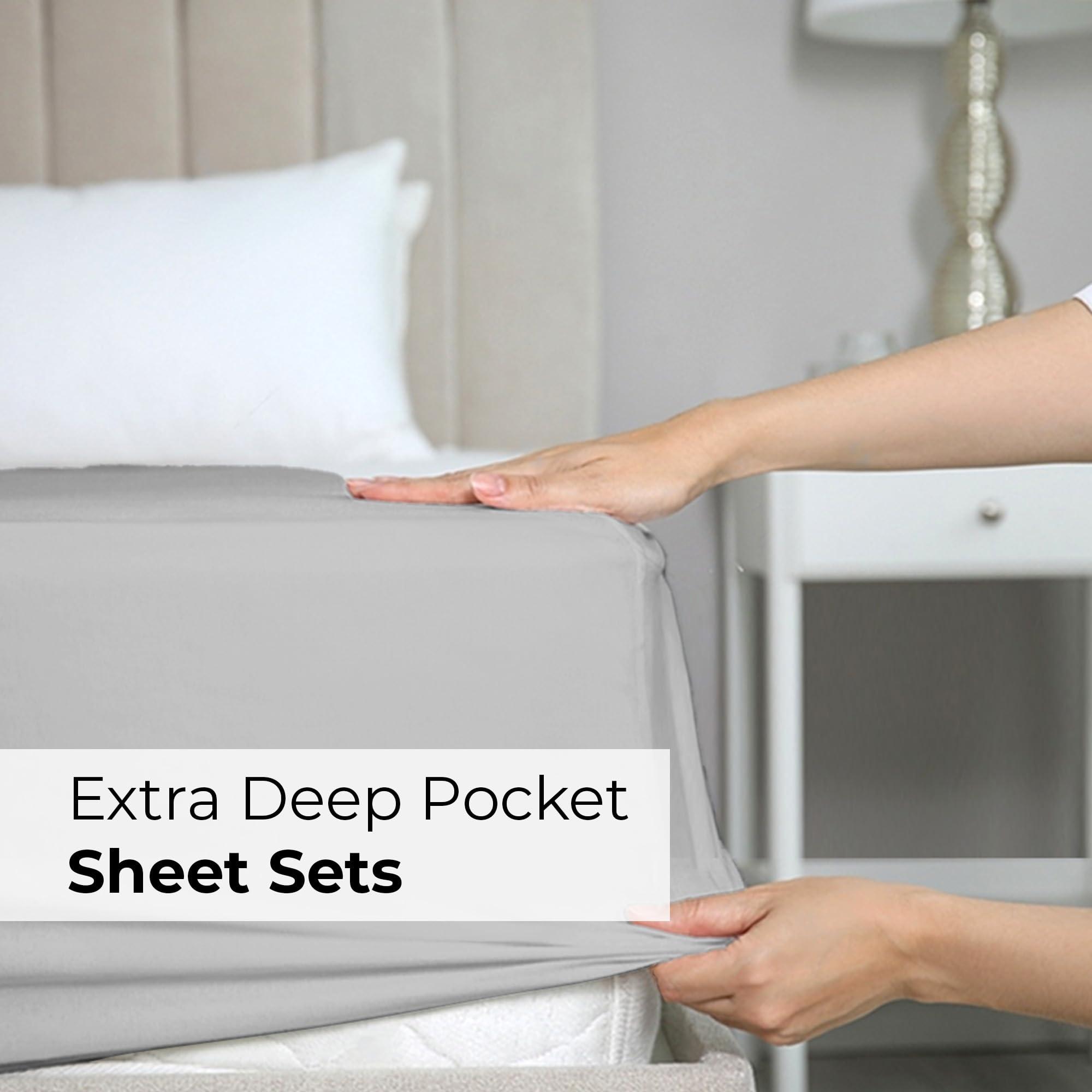 CGK Unlimited Extra Deep Pocket King Sheets - 4 Piece Breathable & Cooling Bed Sheets - Hotel Luxury Bed Sheet Set - Soft, Wrinkle Free & Comfy - Easily Fits Extra Deep Mattresses - Deep Pocket French Grey Sheets