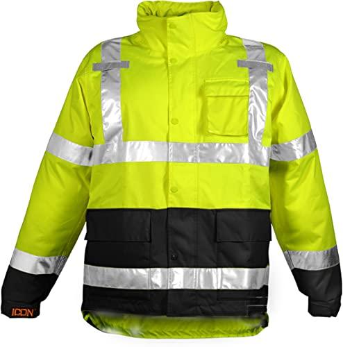 TINGLEY Tingley Standard Icon High Visibility Jacket with Attached Hood, Fluorescent Yellow-Green/Black, 5X-Large