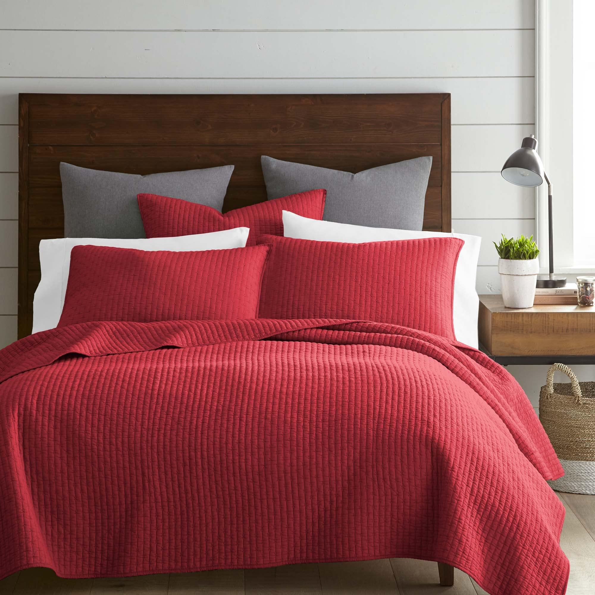 Levtex Home Levtex Home - Cross Stitch Chile Red Quilt Set - 100% Cotton - King/Cal King Quilt (106x92in.) + 2 King Shams (36x20in.) - Reversible - Cotton Fabric