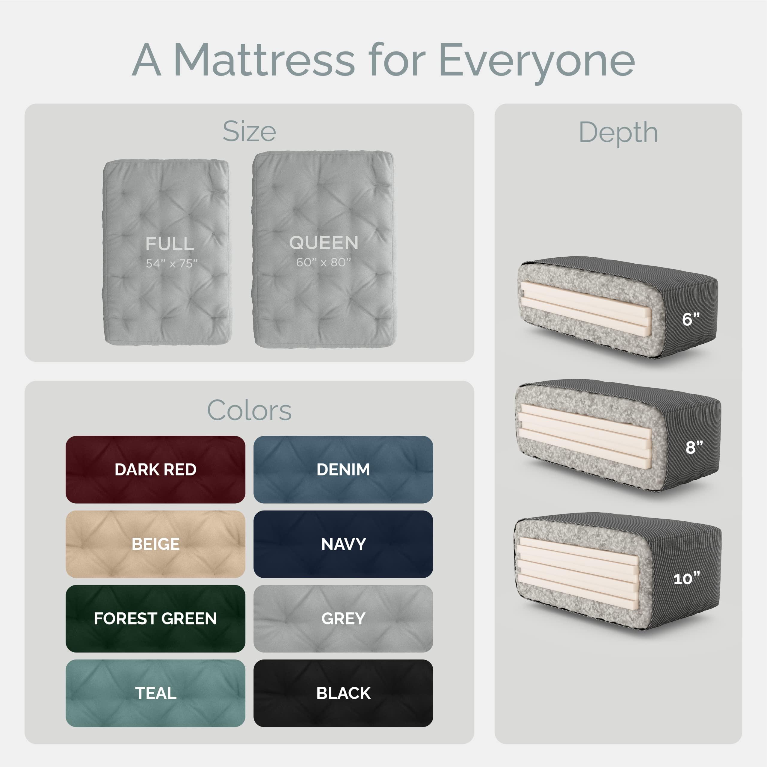 Loosh Loosh Home | 10" Queen Size Futon Sofa Bed Memory Foam Mattress - USA Made, Beige, No Frame