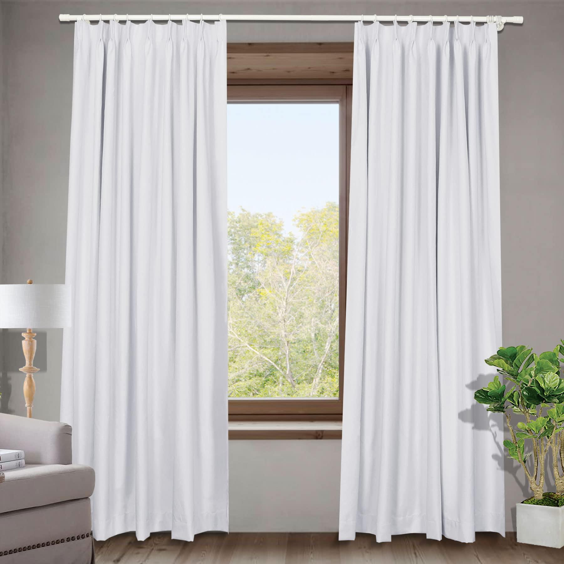 Frelement Frelement 100% Blackout Curtains Linen 120 Inch Wide Curtains Full Light Blocking Noise Reduction Curtains Thermal Insulated Pinch Pleat Curtains for Bedroom, Beige, 120" W x 84" L, 2 Panels