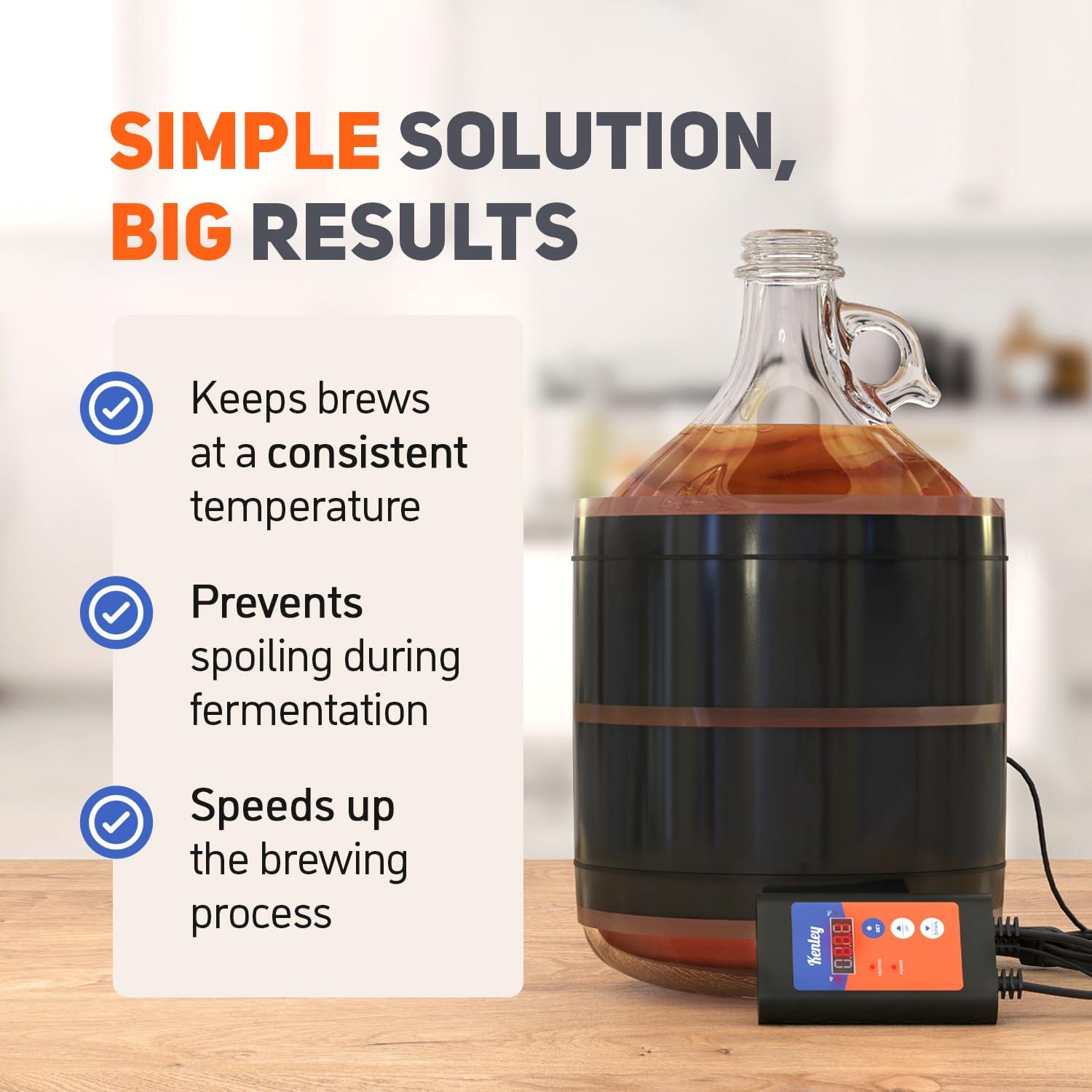 Kenley Fermentation Heater Carboy Warmer - Kombucha Heating Wrap with Thermostat for Temperature Control - Electric Heat Pad Belt for Home Fermenting & Brewing - Fits Most Fermenter Vessels 2 to 8 Gallons