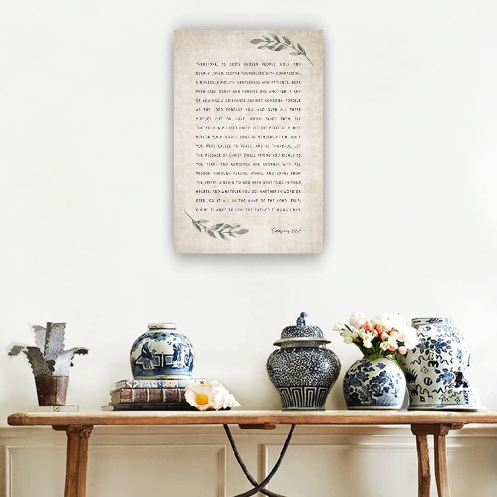 Sugsine Colossians 3 12-17 Bible Verse Poster Christian Wall Art Cloth Yourself with Compassion Praying Scripture Wall Decorations for Bedroom Modern Prints (12x18inch(30x45cm),Unframed)