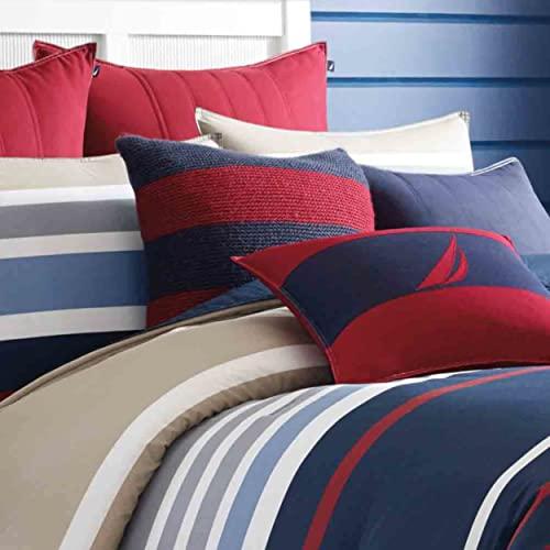 Nautica Nautica - Queen Comforter Set, Cotton Reversible Bedding with Matching Shams, Stylish Home Decor (Bradford Navy/Kahki, Queen)