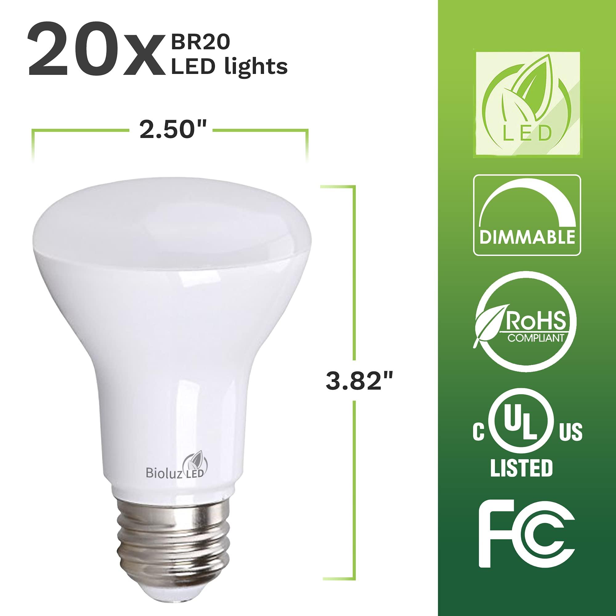 Bioluz LED Bioluz LED Light Bulb BR20 Light Bulbs 2700K Bright Warm White LED Bulbs 6W=50W Replacement 90 CRI 540 Lumen Indoor/Outdoor UL Listed CEC Title 20 Compliant Home Decor LED Lights for Bedroom - 20 Pack