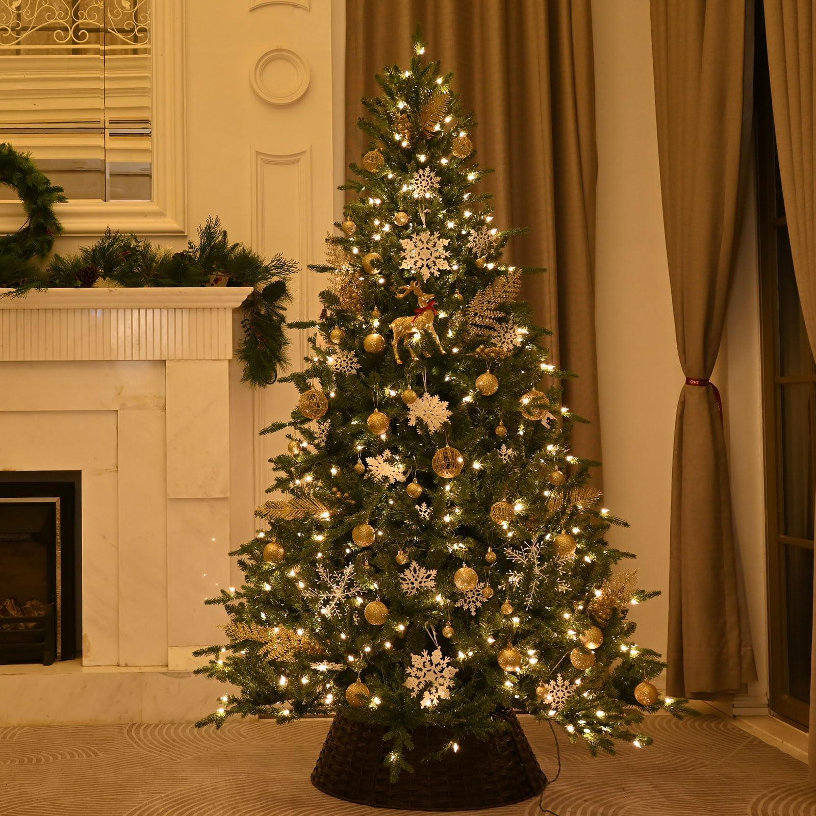 Treepool Treepool 9FT Pre-Lit Artificial Christmas Tree with 3658 PE&PVC Mixed Branch Tips, 850 Warm White Lights, Hinged Premium Spruce Fake Xmas Trees, Green, Foldable Base