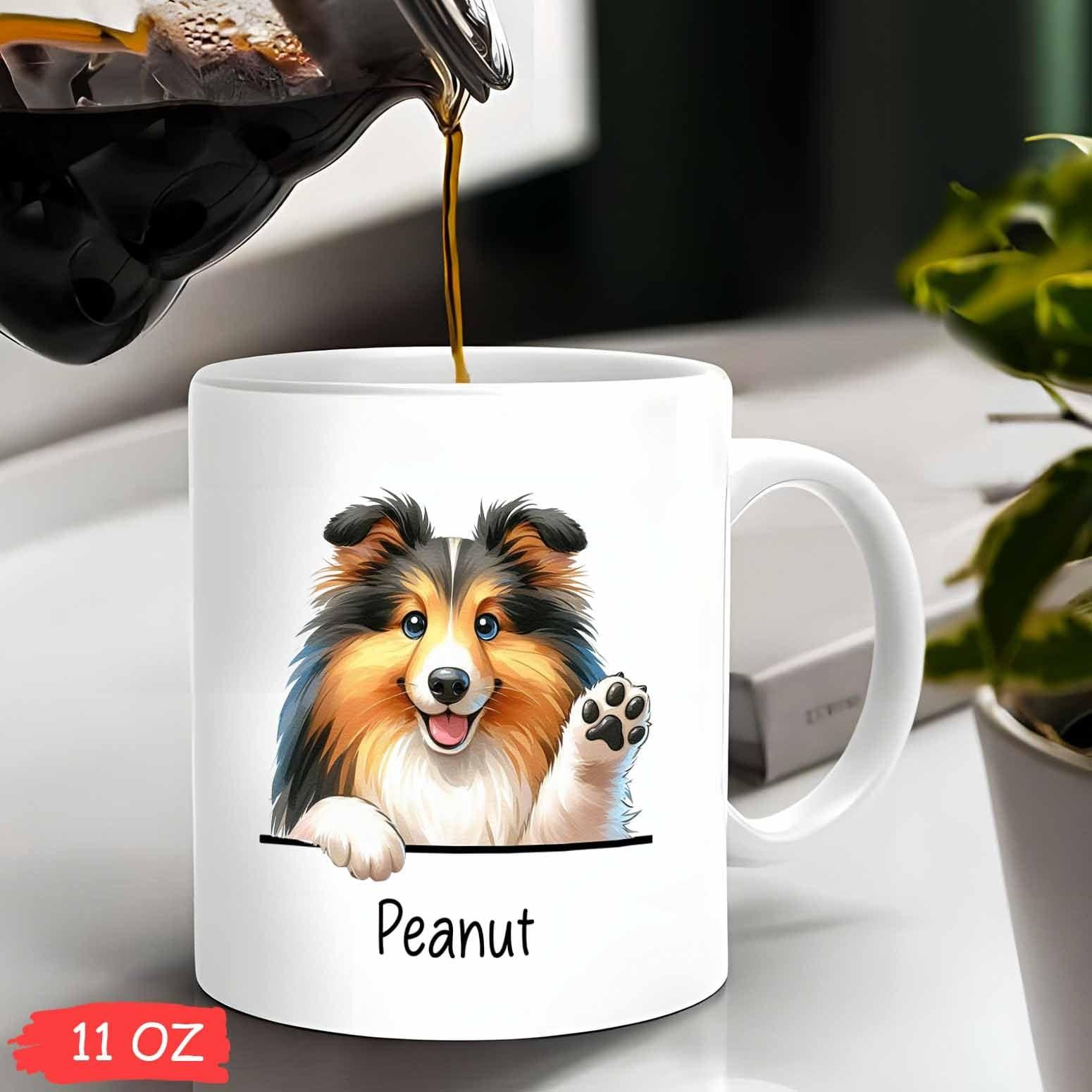 Gissty Personalized Shetland Sheepdog Mugs Gifts For Dog Dad Mom, Cute Shetland Sheepdog Face Tea Cup, Shetland Sheepdog Art Crayon Style Coffee Mug, Shetland Sheepdog Breed White Ceramic Cup 11oz 15oz
