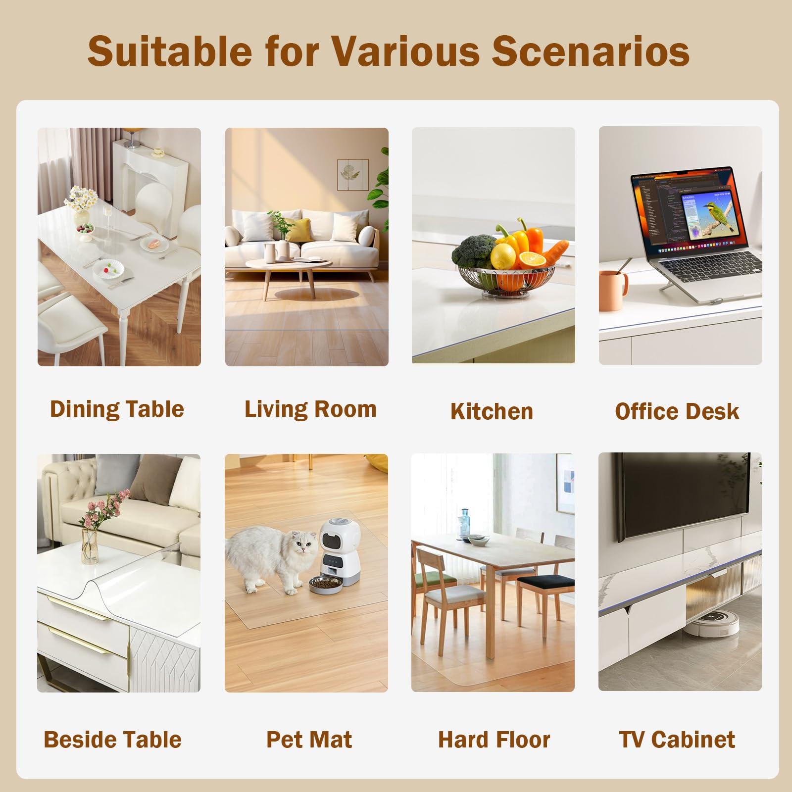 Royhom Royhom Clear Table Cover Protector 2mm Thick, 54 x 120 Inch Table Protector for Dining Room Table, Waterproof Plastic Table Cover Square, Dining Table Protector for Wood, Kitchen Table