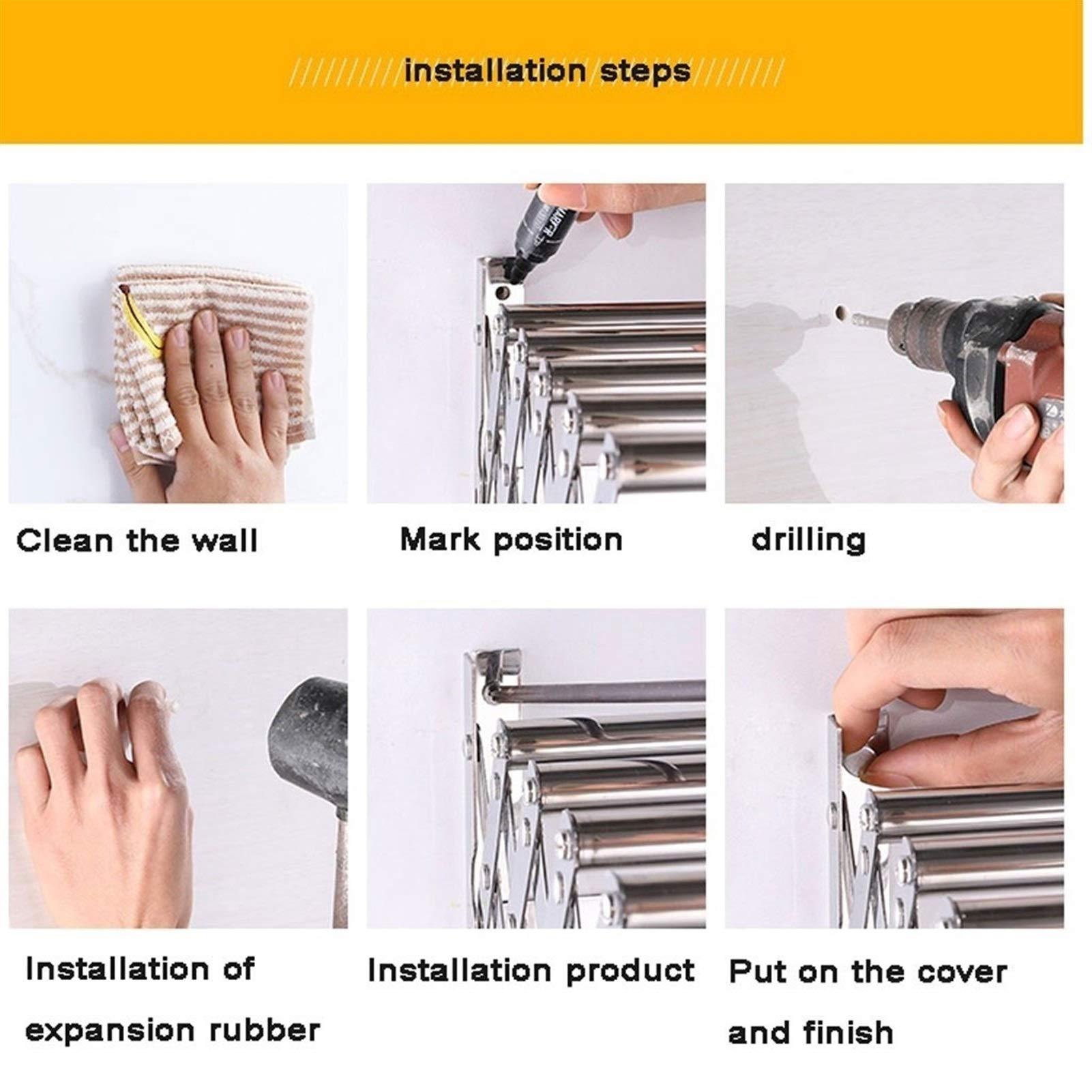 HomeLoft Basics Wall Mounted Laundry Drying Rack Retractable Folding Airer Garment Clothline Dryer Rack Bathroom Towel Holder Space Saver Clotheshorse for Indoor Outdoor (40cm/15.7in)