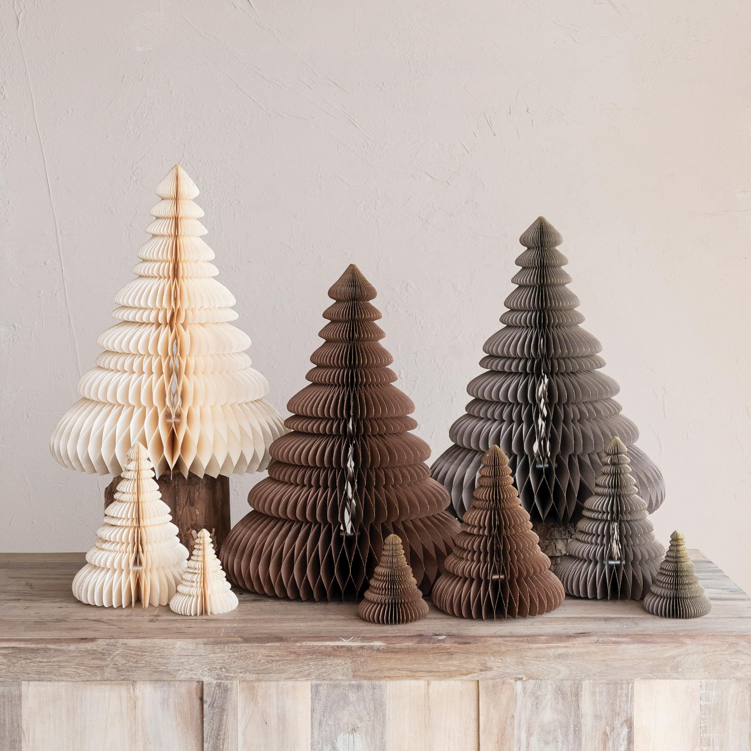 Creative Co-Op Creative Co-Op Round Paper Folding Honeycomb Trees with Gold Glitter, Cream, Set of 3