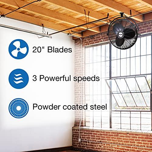 Air King Air King 9320 20-Inch 1/6-Horsepower Industrial Grade Ceiling Mount Fan with 3,670-CFM, Black Finish