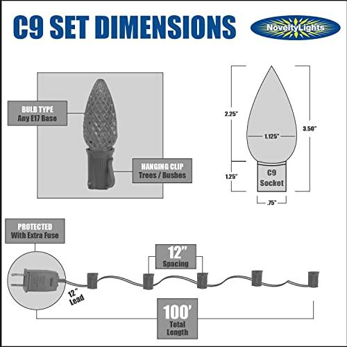 Novelty Lights 100 Foot C9 Multi Ceramic Christmas String Light Set - Outdoor Christmas Light String - Opaque Christmas Bulbs - Roofline Light String Outdoor String Lights - Black Wire