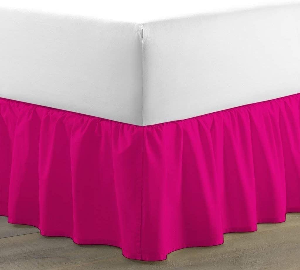 Drona Bedding Hot Pink Ruffle Bed Skirt with 16\" Drop- Hotel Quality 600 TC Cotton,Gathered Style with Platform Three Sided Coverage Dust Ruffle Bed Skirts-Full(54\"X 75\") Hot Pink Bed Skirt