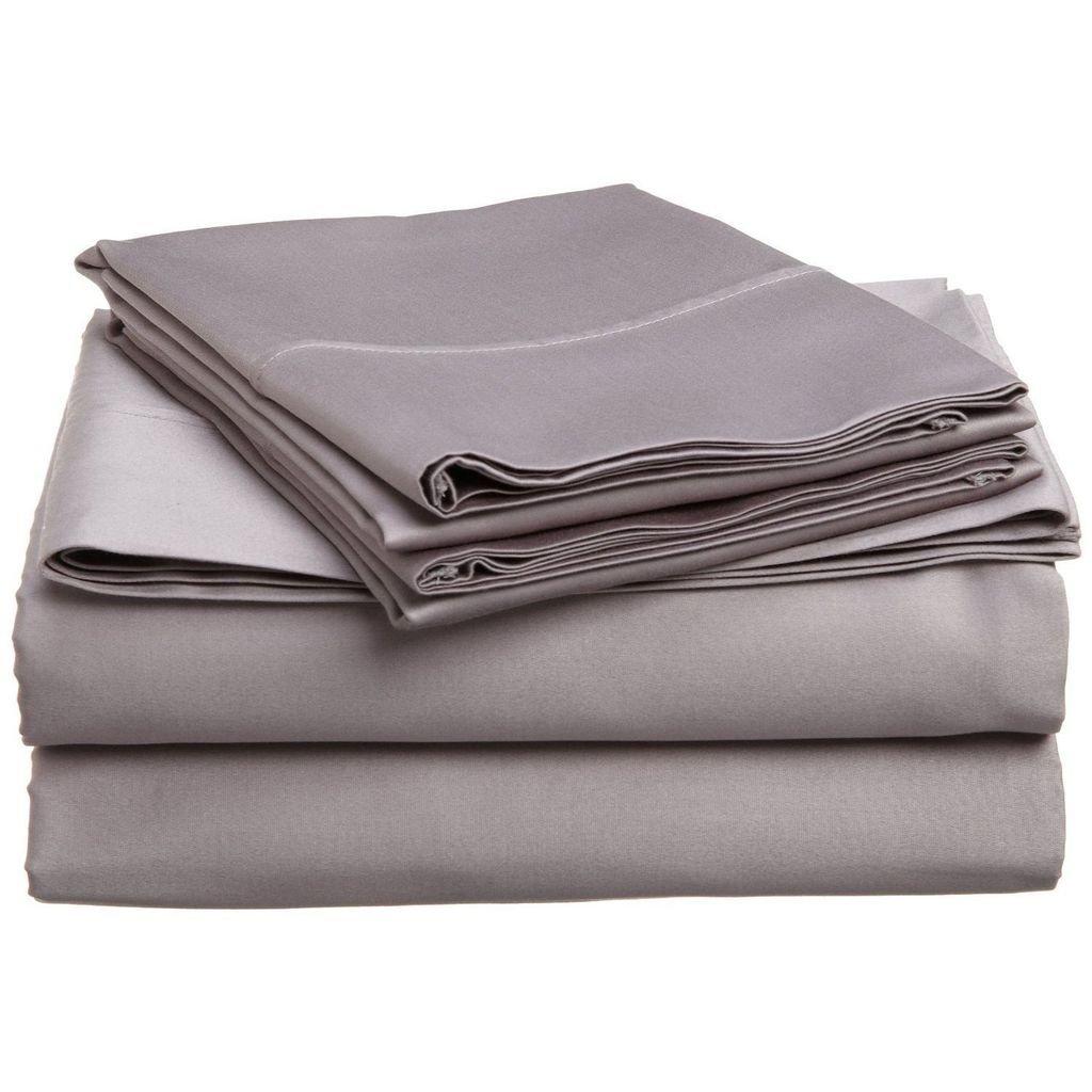 NICE LINEN BEDDING\'S 500-Thread-Count 100% Egyptian Cotton Bed Sheets, 4-Pc Olympic Queen Silver Grey Solid Sheet Set, Single Ply Long-Staple Yarns, Sateen Weave, Fits Mattress Upto 25 - 27 inches Deep Pocket