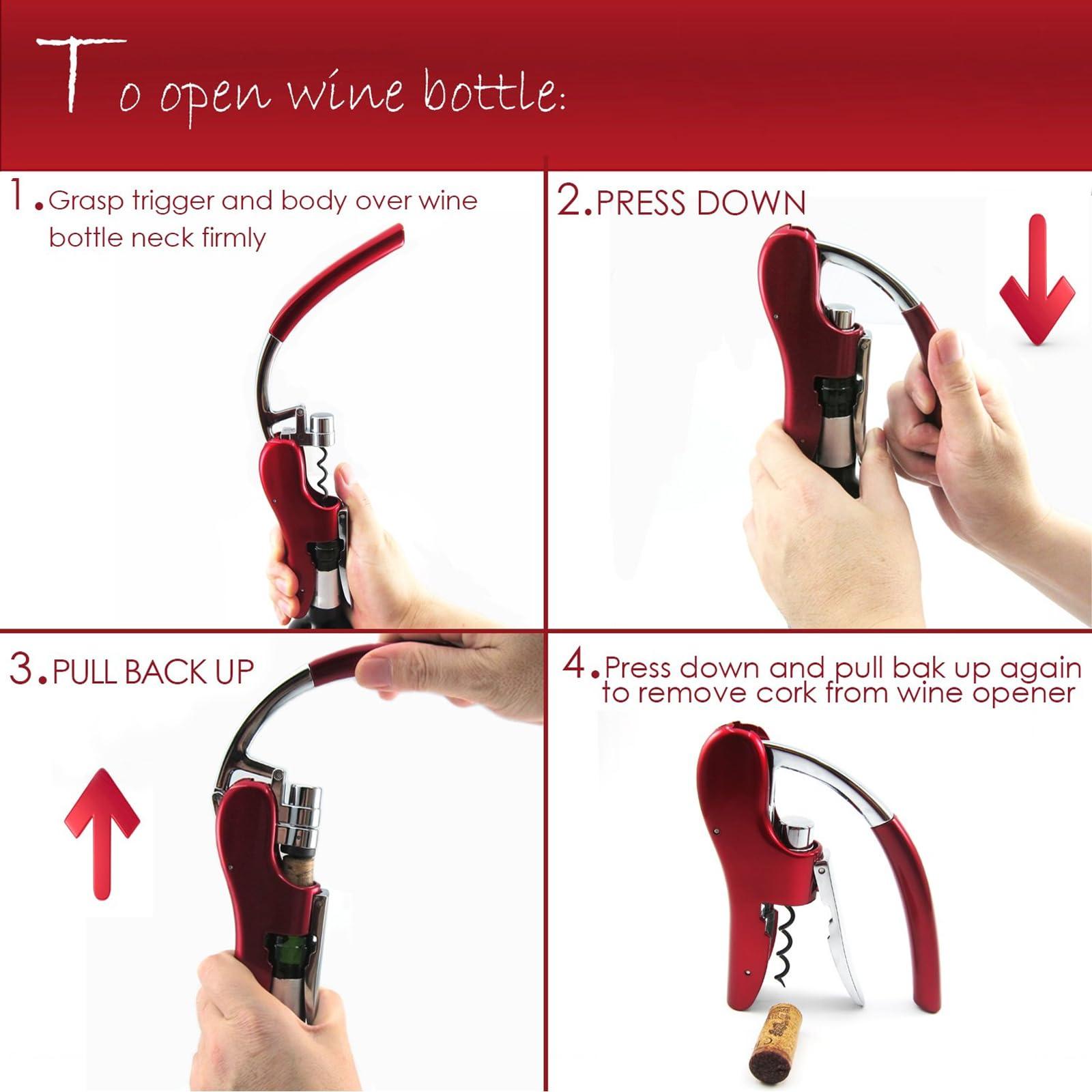 KAYCROWN KAYCROWN Wine Bottle Opener, Vertical Lever Corkscrew with Built in Foil Cutter Design, Manual Handheld Corkscrew with Ergonomic Lever Pump