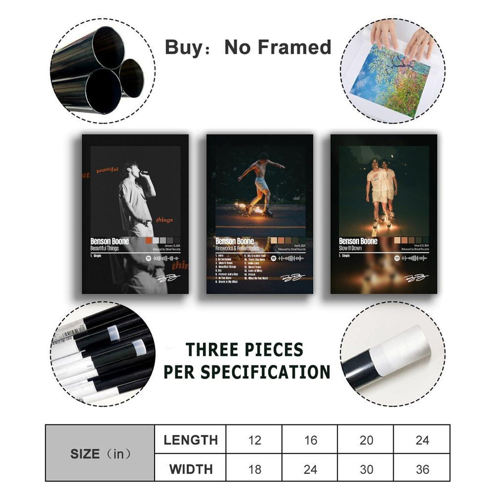 oooac oooac A Set of 3 album canvas posters,Benson Boone Poster Fireworks & Rollerblades Poster, Album Aesthetics 3 Piece Set,16x24IN Canvas Prints Unframed Set of 3